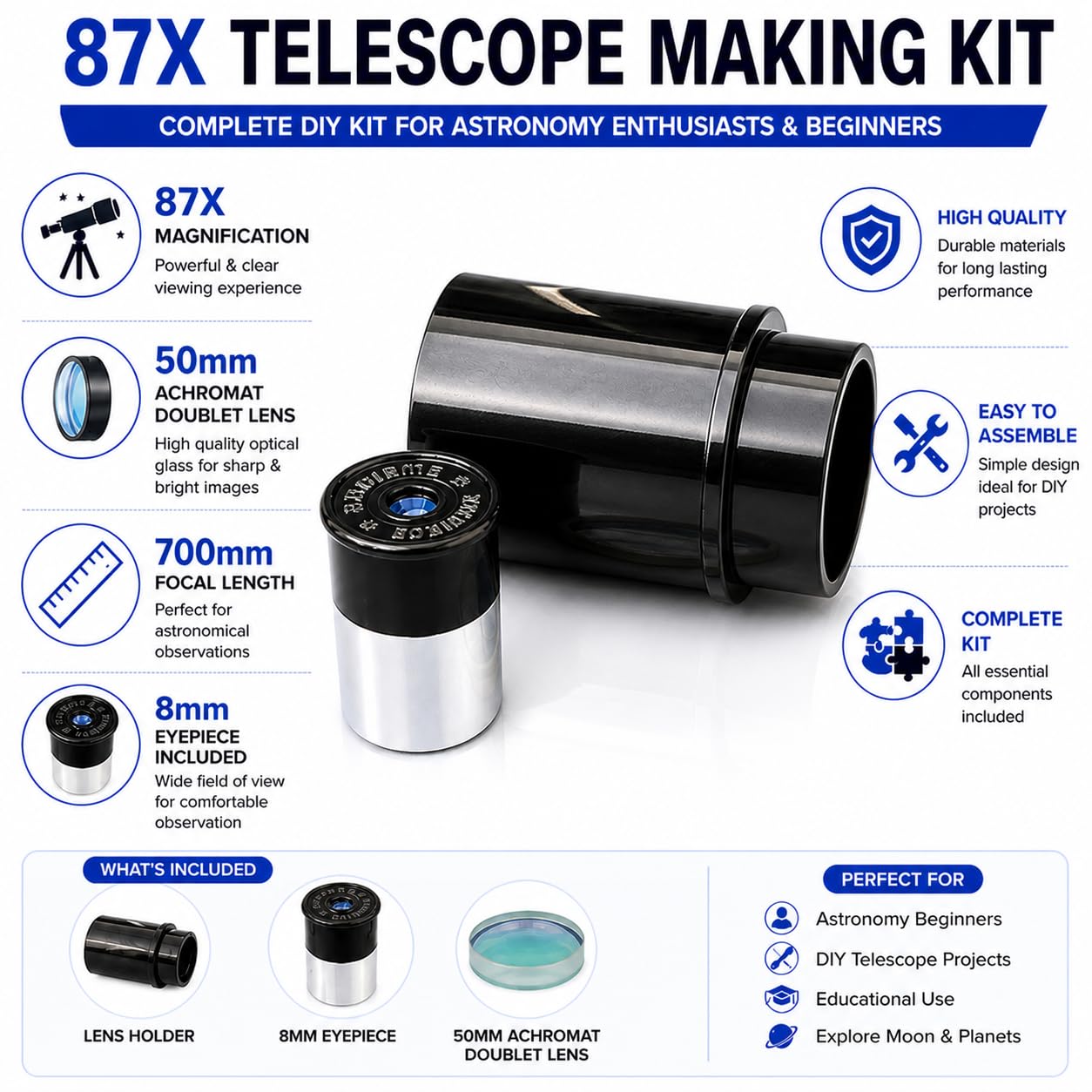 Anand Traders Telecope Making kit 87x for Watching Planets Like Saturn Rings,Jupiter,Venus and Moon. 2