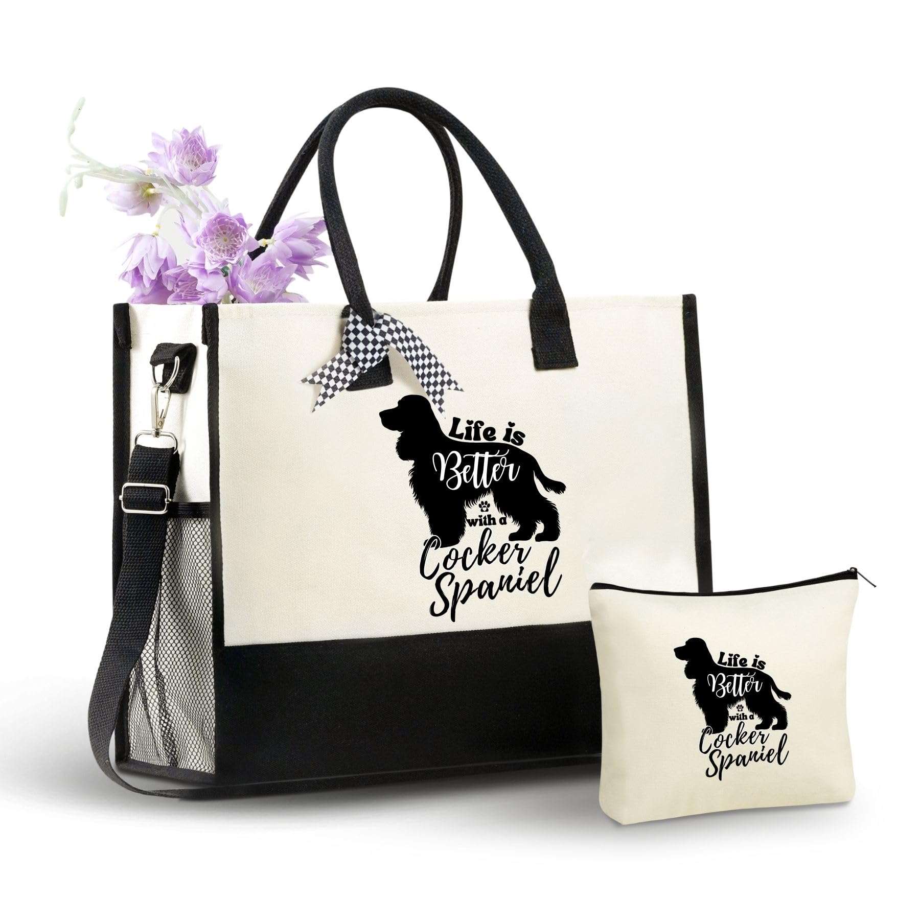 InnoBeta Cocker Spaniel Gifts Canvas Tote Bag, Cocker Spaniel Bag with Top Zipper Closure and Shoulder Strap for Birthday, Mother's Day, Christmas