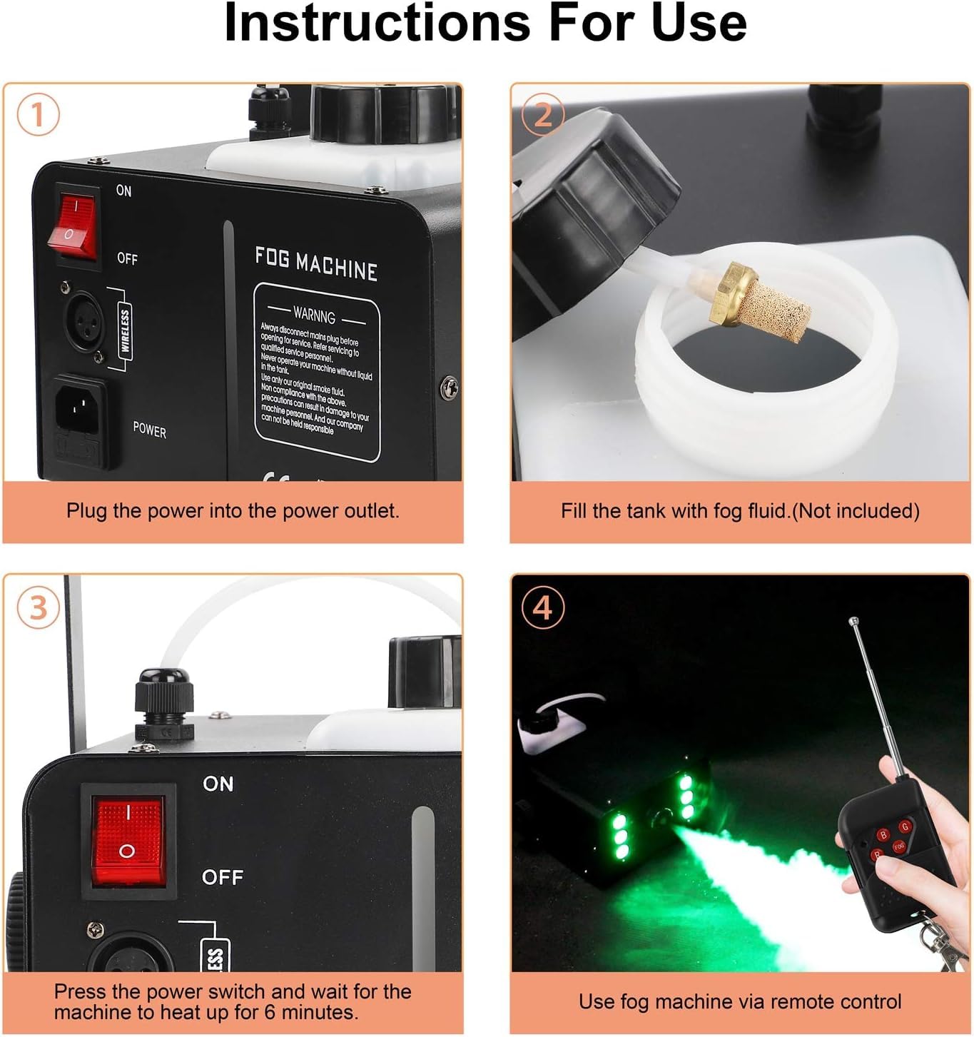 UKing wytwornica mgły 1500 W, 6 diod RGB LED, światło imprezowe, maszyna dymowa z pilotem zdalnego sterowania i zbiornikiem 1 l, duża pojemność mgły, na wesele, imprezę, do teatru, Halloween, Boże