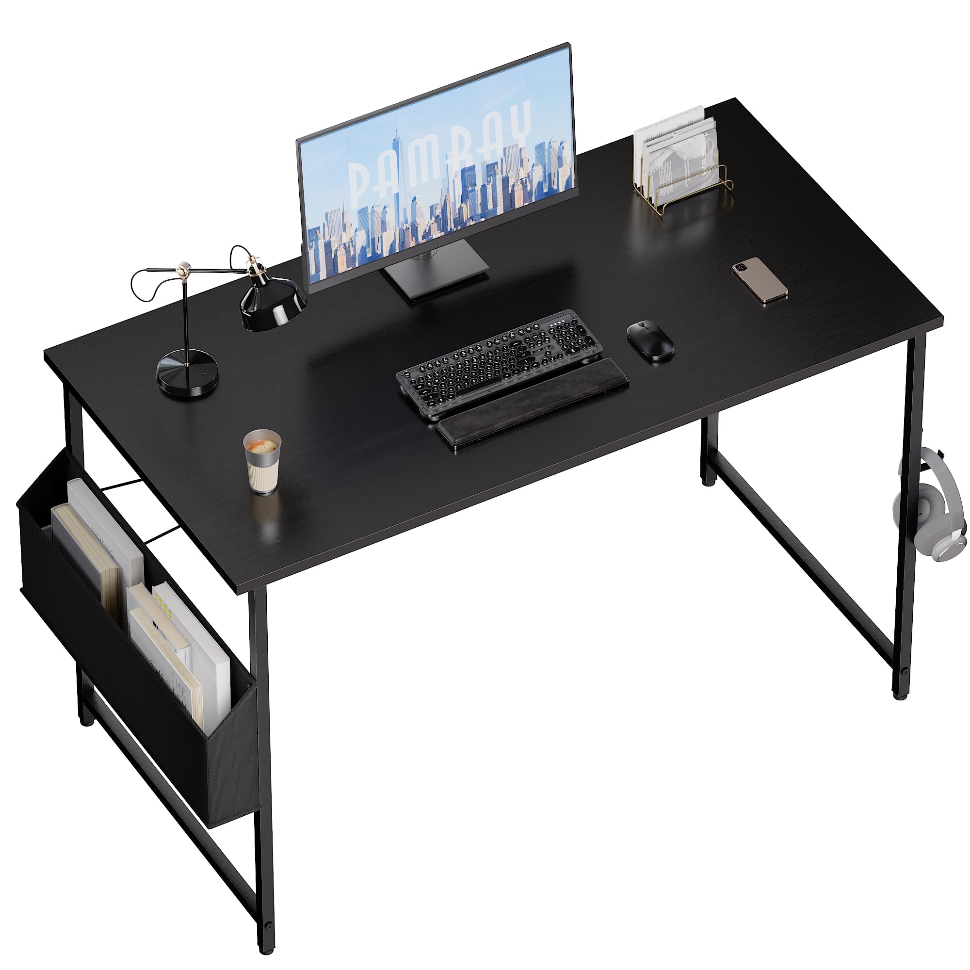 Pamray 47 Inch Computer Desk for Small Spaces with Storage Bag, Home Office Work Desk with Headphone Hook, Small Office Desk Study Writing Table