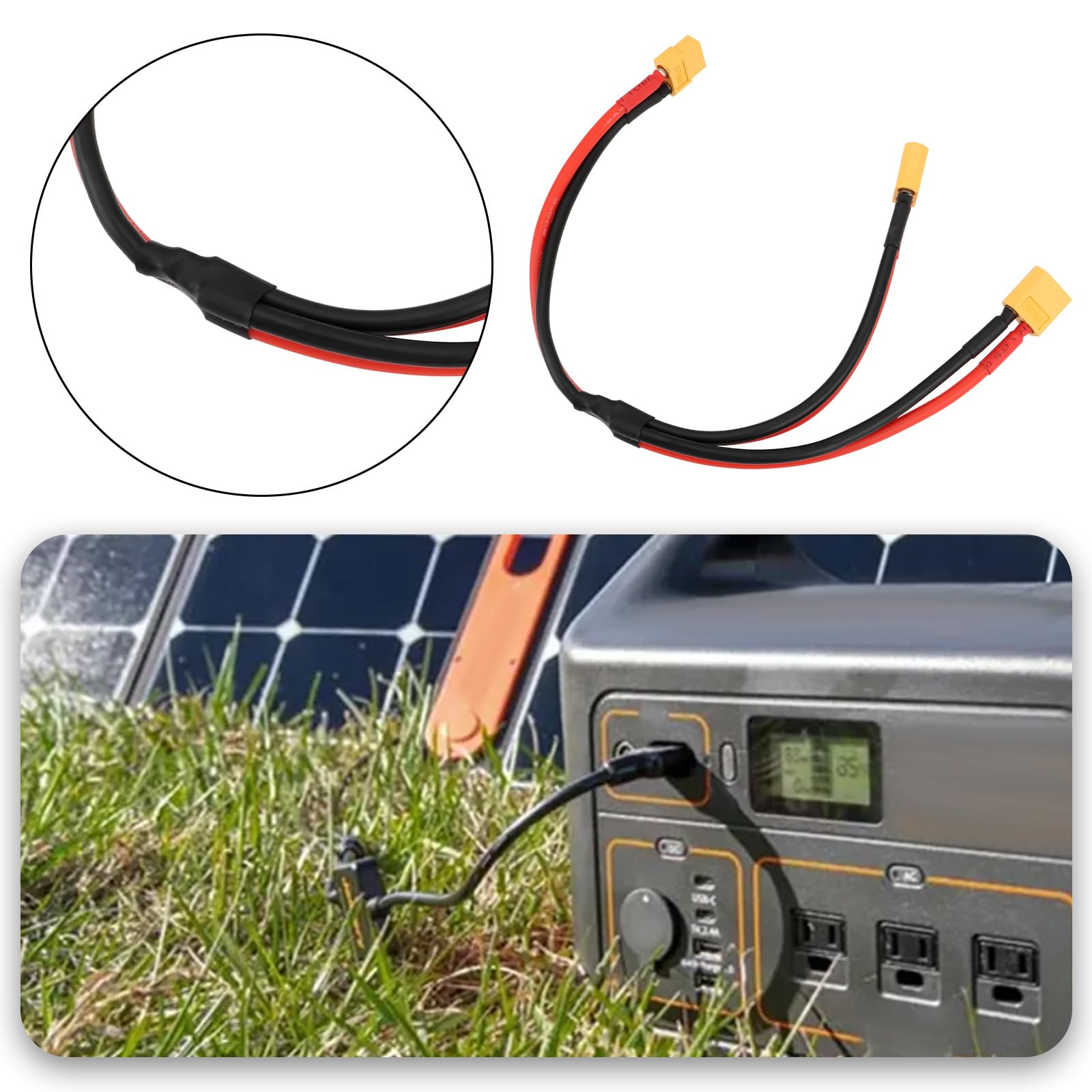 EMSea XT60 żeński na podwójny męski kabel przedłużający 12 AWG XT60 żeński do 2 XT60 męski adapter wtykowy przedłużacz do panelu słonecznego, generatora słonecznego, elektrowni statku (30 cm)