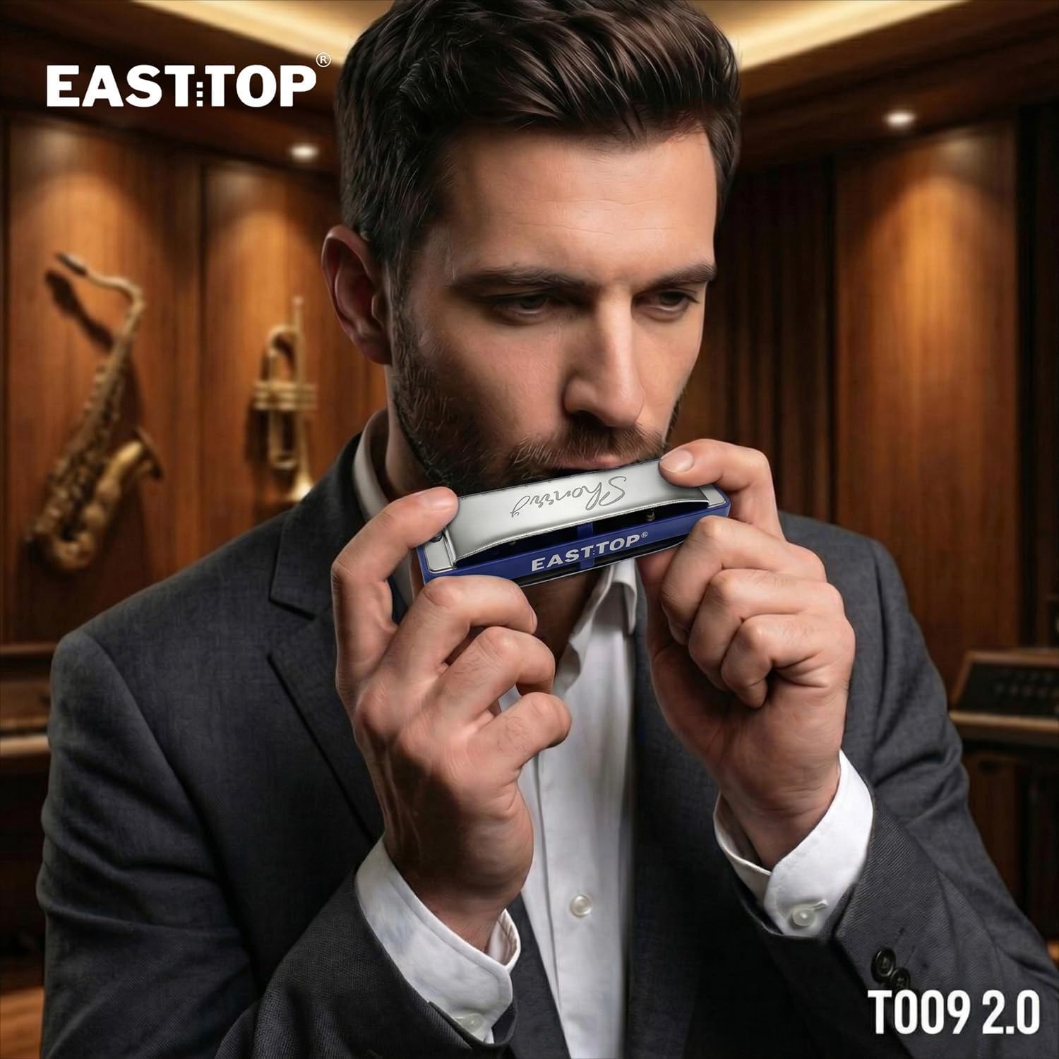 EAST TOP Upgraded Blues Harmonica Key of D, Professional Mouth Organ 10 Holes 20 Tones T009 2.0 Diatonic Harmonica for All Level's Players