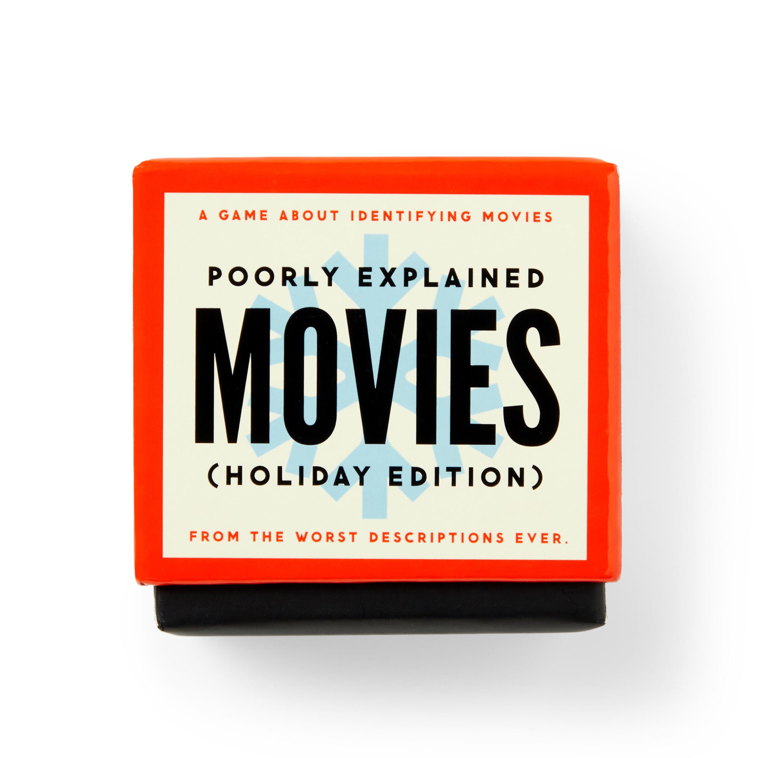 Brass Monkey Poorly Explained Movies โ Holiday Edition Party Game with 300 Cards Featuring Uniquely Terrible Descriptions of Movies, Suitable for 2-8 Players