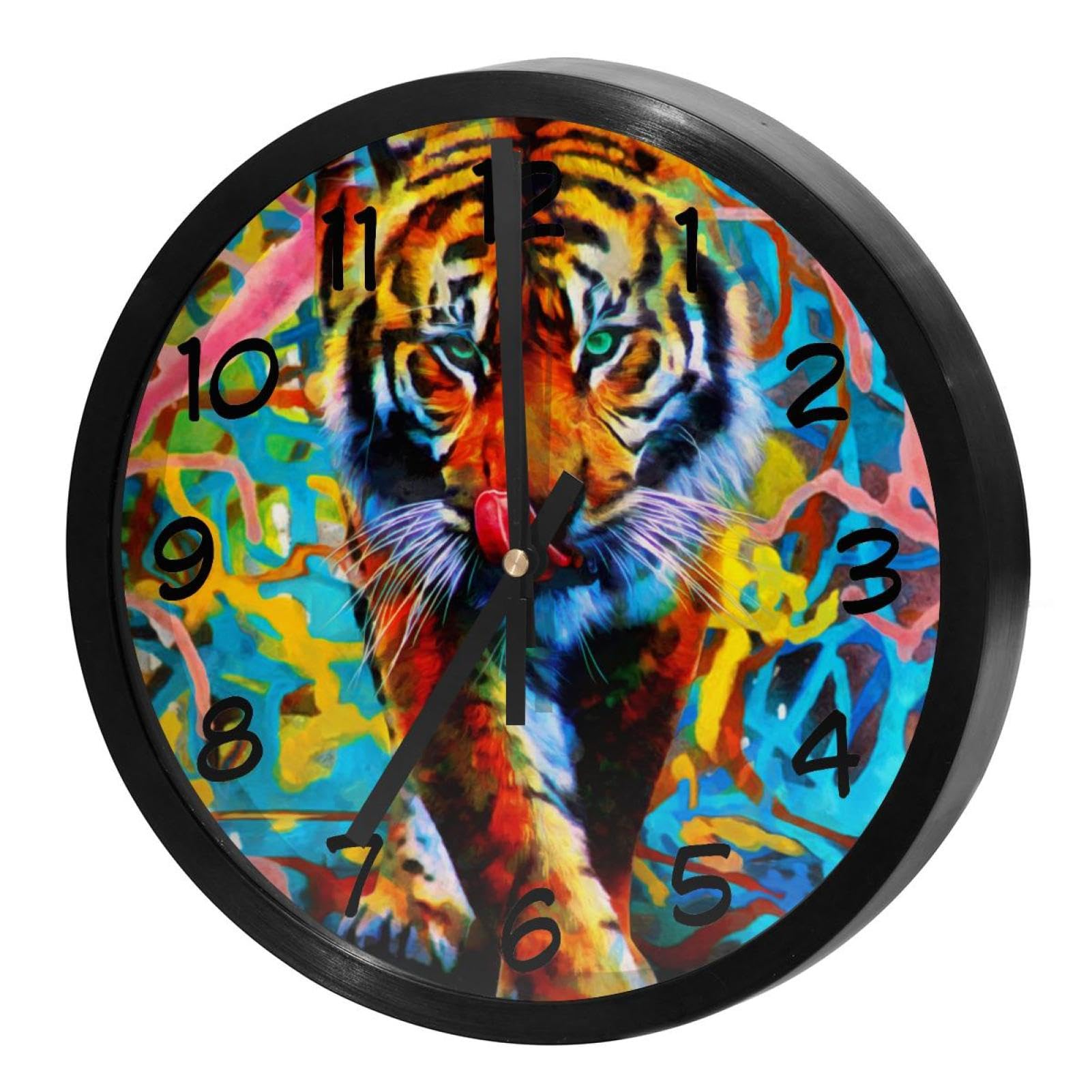 Horloge murale silencieuse sans tic-tac à quartz tigre pour chambre et cuisine
