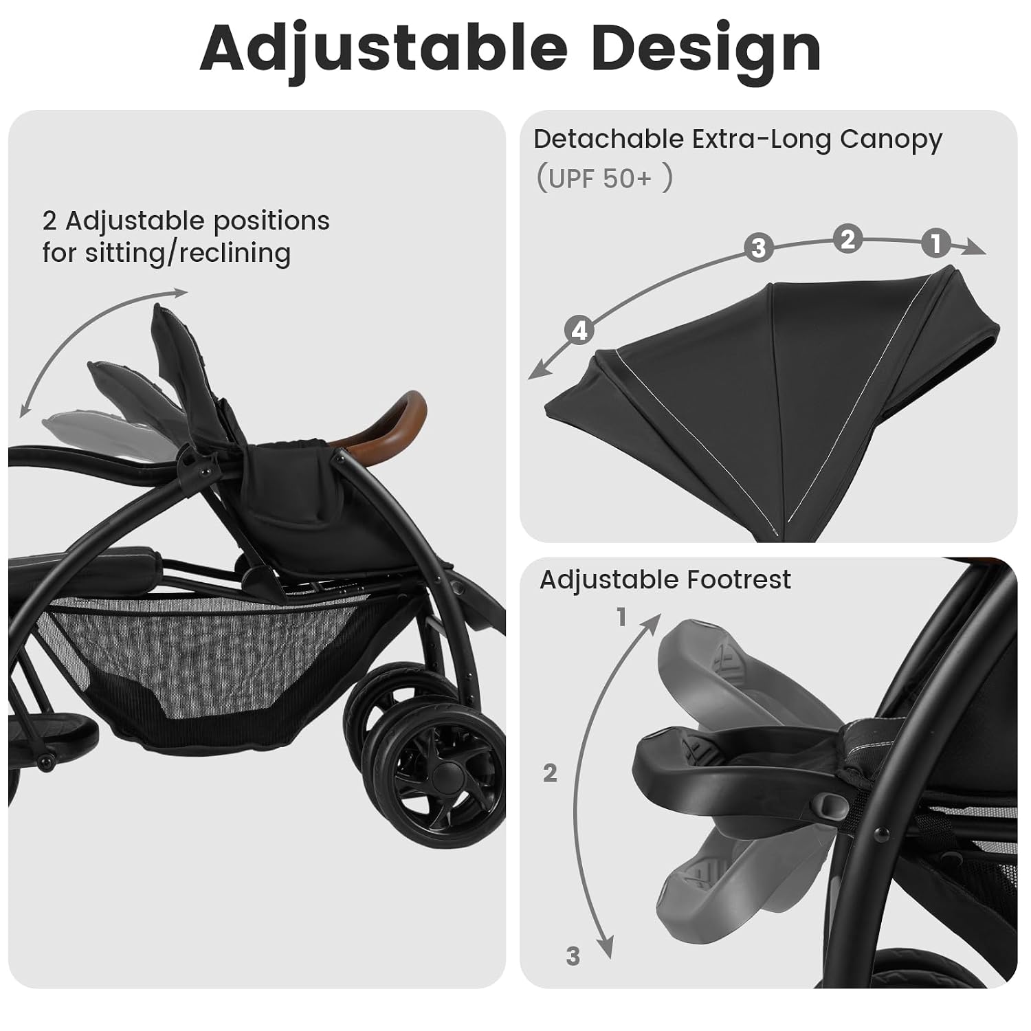 INFANS Sit and Stand Double Stroller, Foldable Tandem with Standing Platform Reclining Backrest, Adjustable Handlebar and Footrest, Storage Basket 5-Point Harnesses, Baby Pushchair for Toddlers