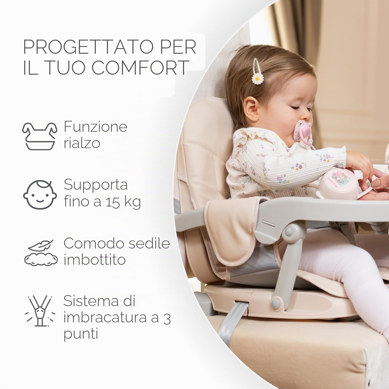 KikkaBoo Sollevatore per sedia PAPPO, Booster fino a 36 mesi, sedile sollevatore pieghevole, vassoio rimovibile, seggiolone da viaggio portatile e regolabile, compatto, rosa
