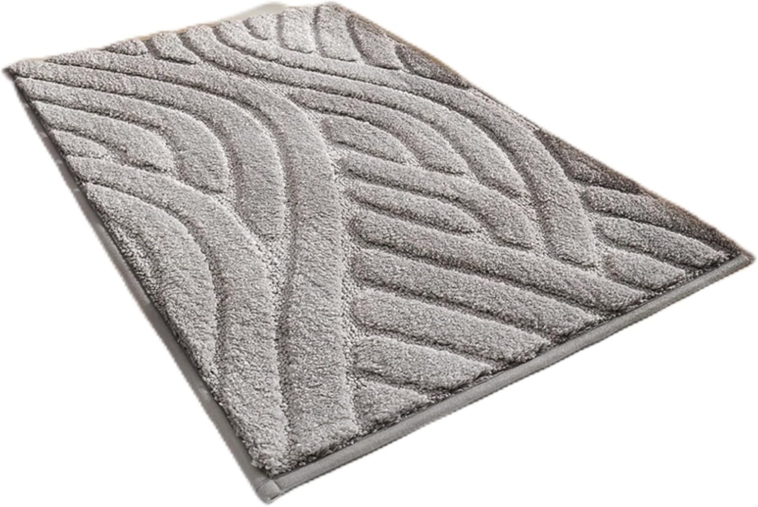 Luxury Bathroom Rugs Mat – 2cm/0.78inch Thick Extra Soft Absorbent Bath Rugs, Non-Shedding, Machine Wash, Non-Slip Shaggy Plush Carpet for Shower Room (Wave - Light Gray, 24''×35''&60cm*90cm)