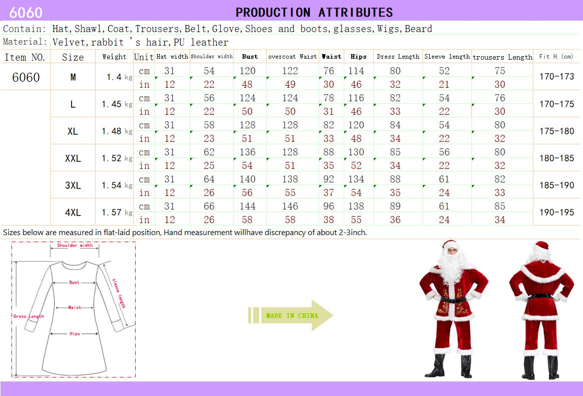 Proumhang Costume da Babbo Natale Costume da Babbo Natale 9 Accessori (Senza Sacchetto)-XL(175-180cm)