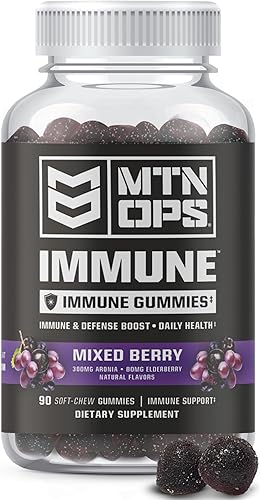 MTN OPS Suplemento de apoyo inmunológico, 90 gomitas con saúco y bayas de aronia refuerzo inmunológico para adultos, sabor mixto de bayas y