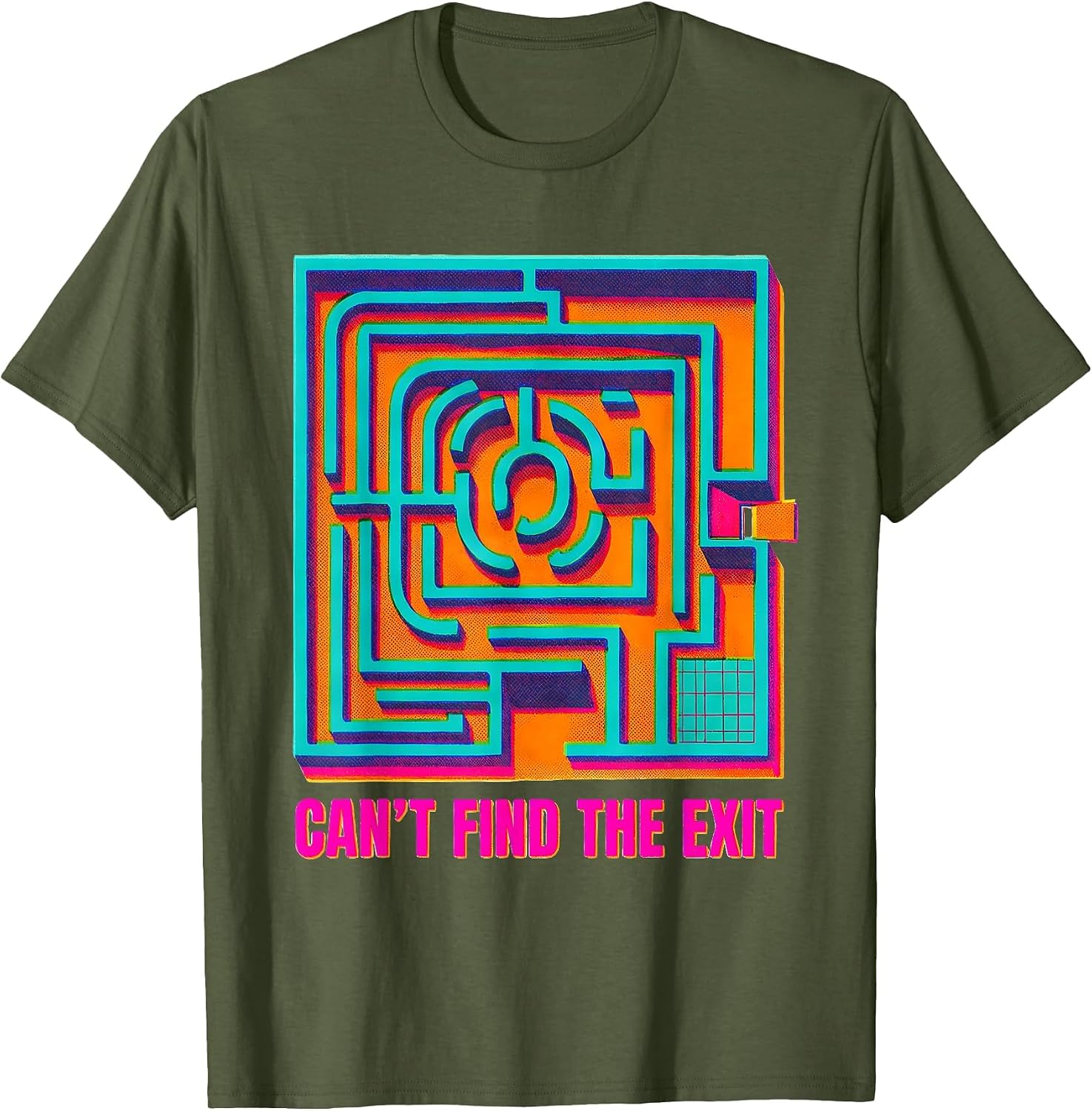 Men's Can't Find The Exit Risograph Funny Gamer Dad Gaming Humor T-Shirt