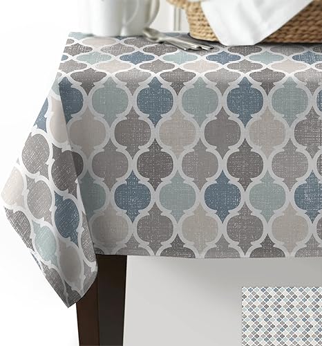 Miniatura 2 de Mantel Marruecos impermeable para manteles cuadradosredondosrectangulares de 60 x 84 pulgadas, mantel de poliéster lavable azul gris azul a cuadros