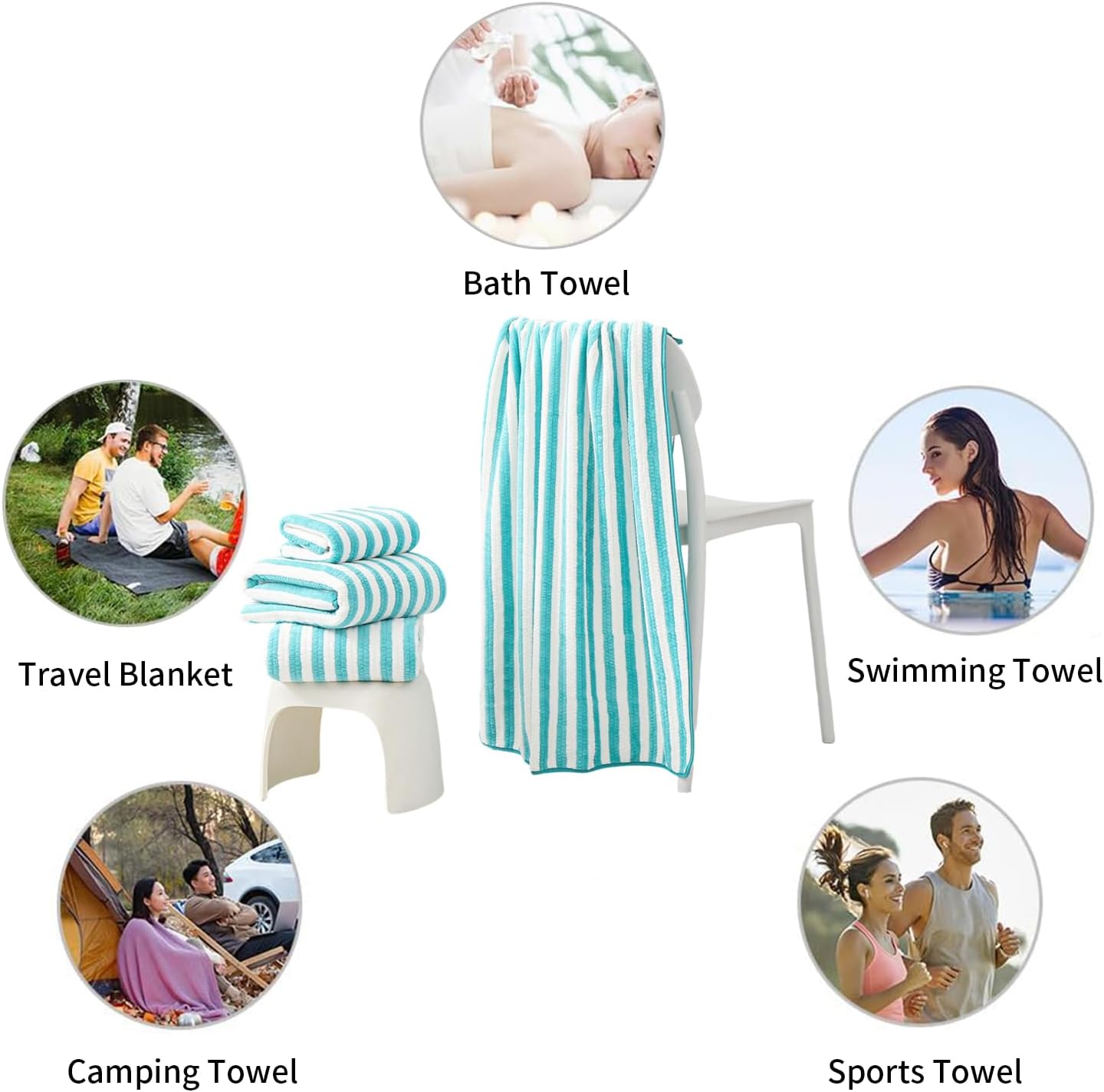 18-Piece Microfiber Bath Towels Set - 6 Bath Sheet, 6 Hand Towels, 6 Washcloths, Soft, Highly Absorbent Bathroom Towel, Quick Dry & Less Lint Shower towel for Bathroom, Hotel, Spa, Dorm-Aquamarine - Image 8