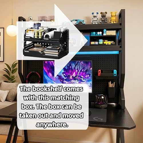 Miniatura 4 de Estantería de escritorio, organizador de tablero de clavijas de varios tamaños, estante de almacenamiento de escritorio negro, estante de