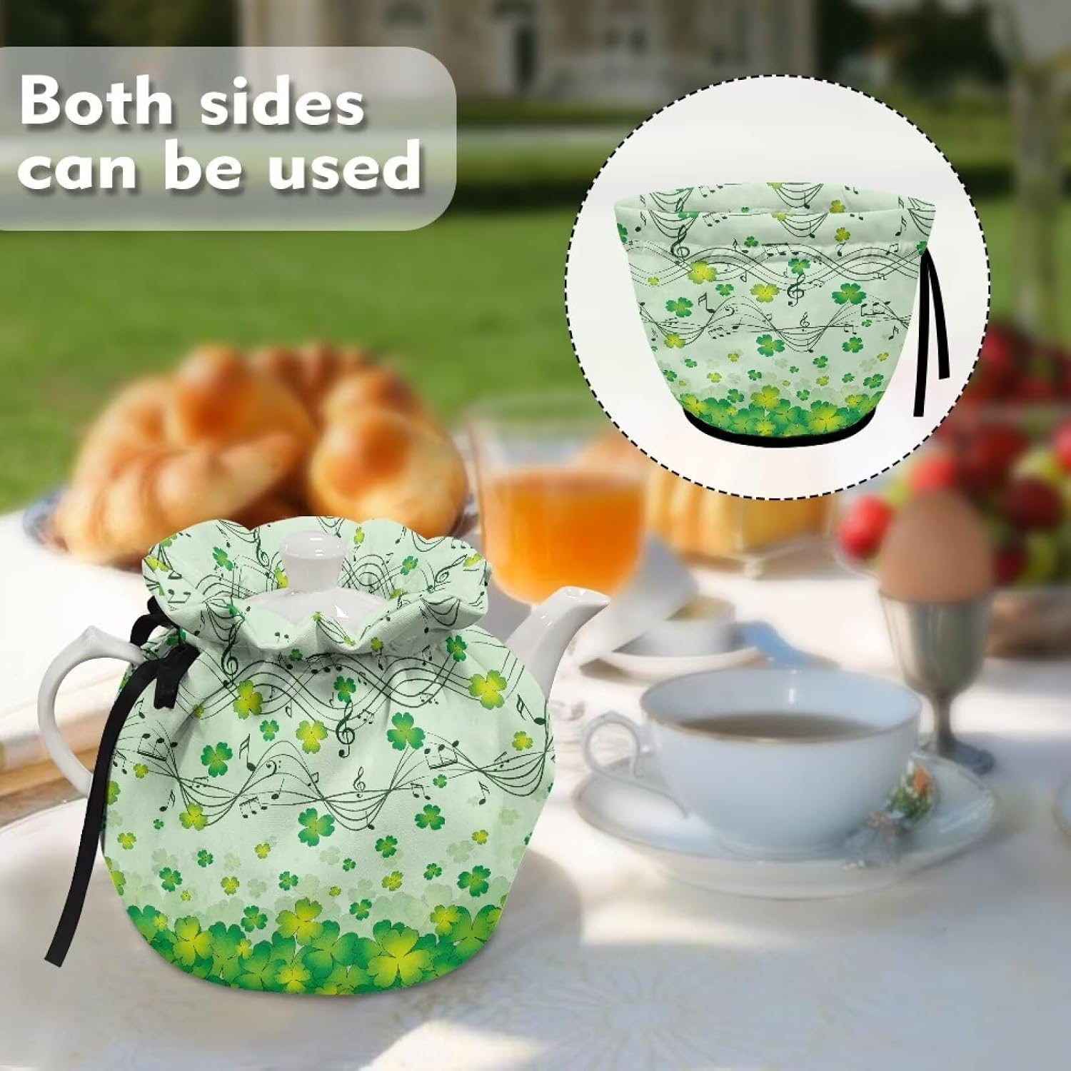 Green Tea Cozy for Teapot Insulated 4 LeavesTeapot Dust Protector Home Decor Tea Kettle Quilt for Hotel Restaurant Tea Party