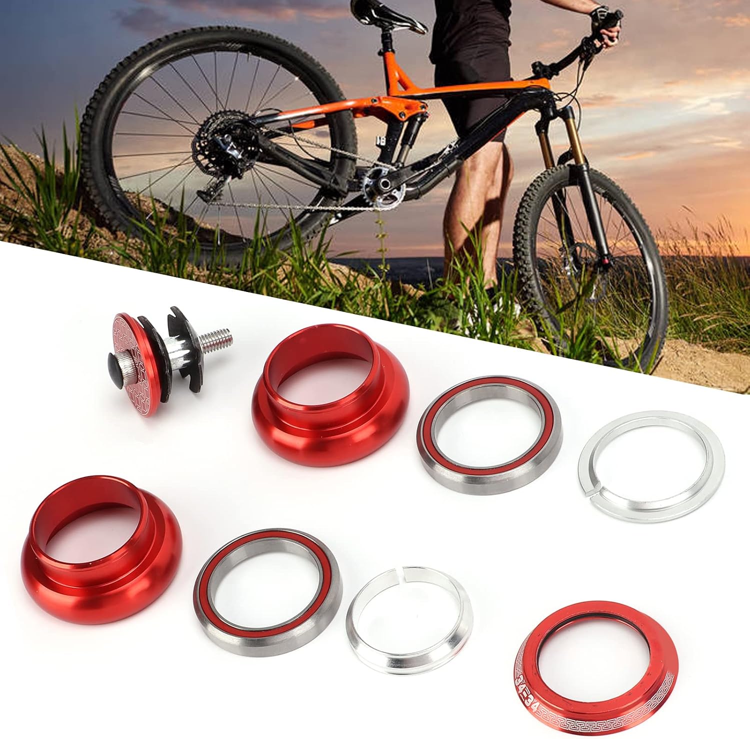 Alomejor Bicycle Headset, Threadless Design Precision Bearings Lightweight Construction Mountain Bike Headset for Universal fit Road Cyclists Enhanced Stability Comfort