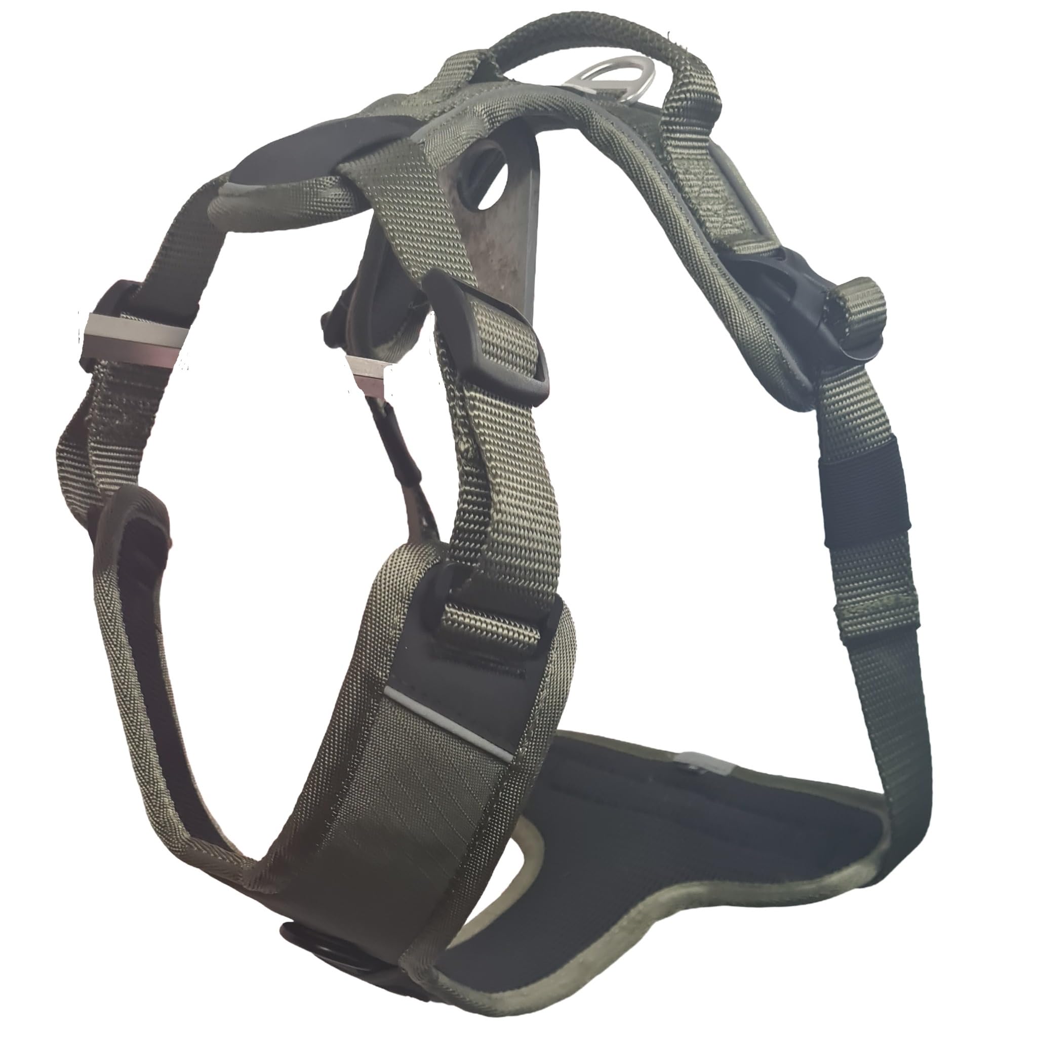 CAIRD Advance - Arnés ergonómico para perro, en forma de Y, sin tirones, con asa, reflectante y resistente al agua, ajustable, acolchado, color caqui (M: cuello 43-60 cm, pecho 58-90 cm)