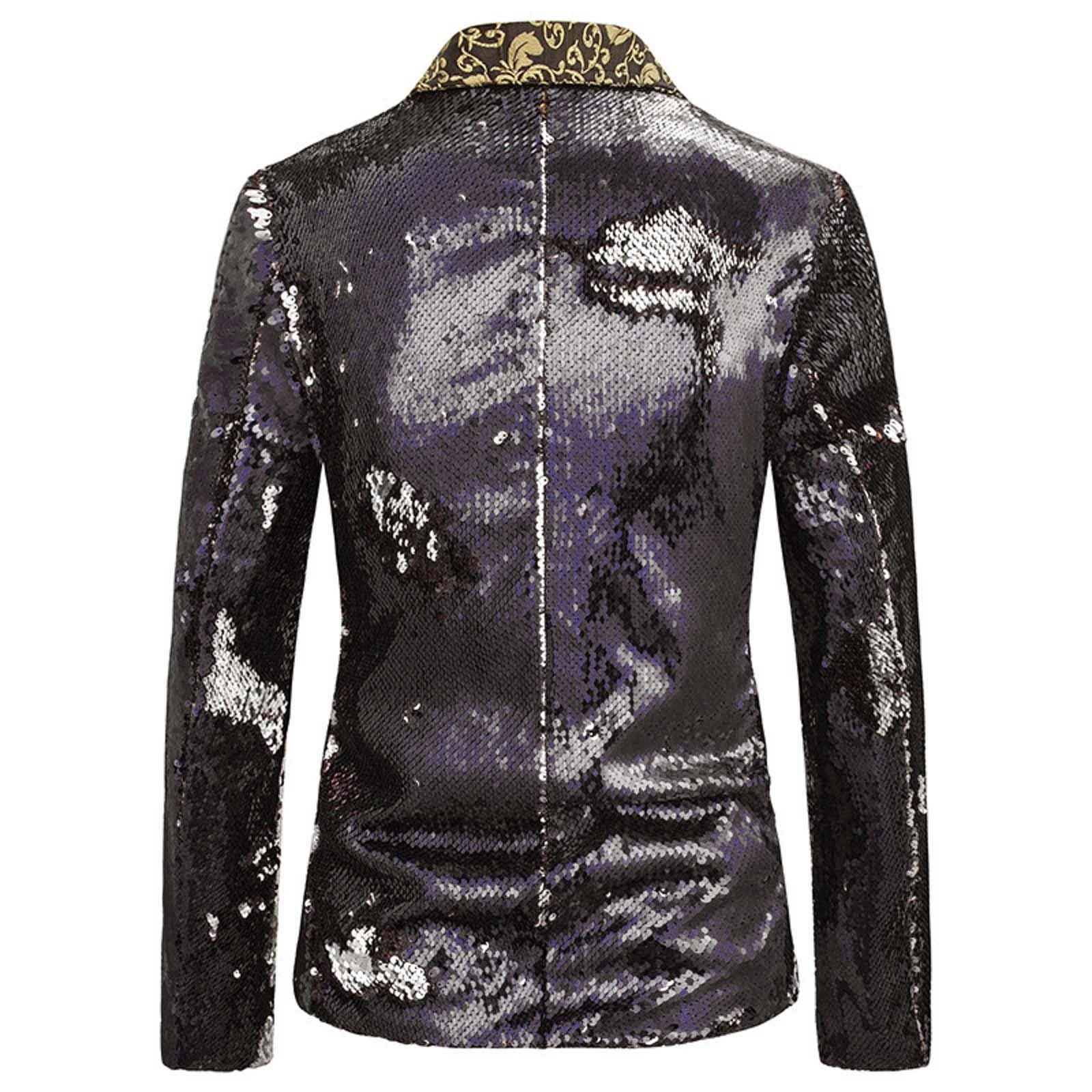 Herren Pailletten Sakko Gold Glitzer Blazer Slim Fit Hochzeit Mantel Langarm Mantel Disco Party Anzug Herren Pailletten-Sakko für Faschingskostüme Männer Performance Karneval Kostüm