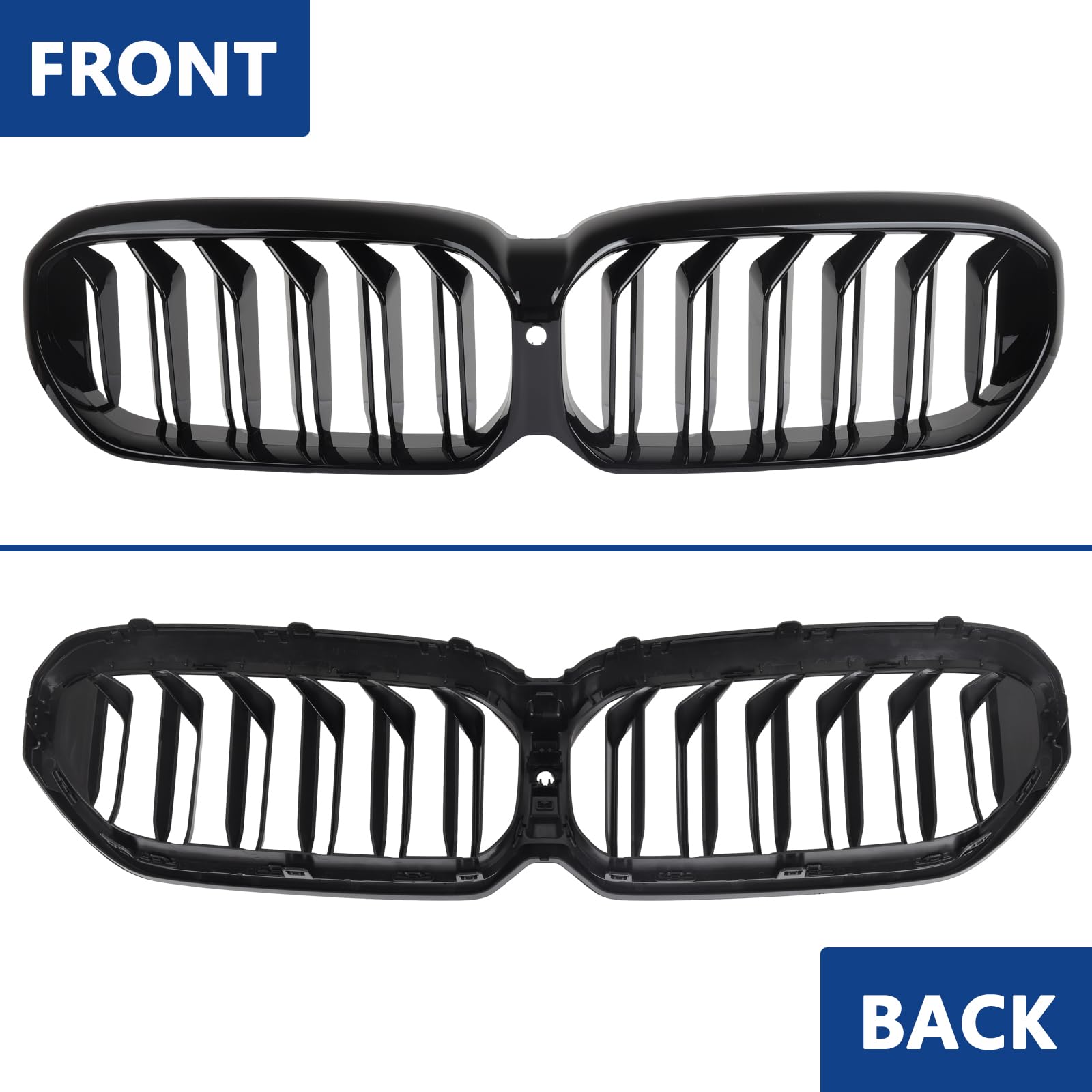 DEKEWEI G30 Grille, Double Slats Gloss Black Grill Front Kidney Grille Compatible with BMW 5 Series G30 2021 2022 2023 520i 530i 540i M550i xDrive