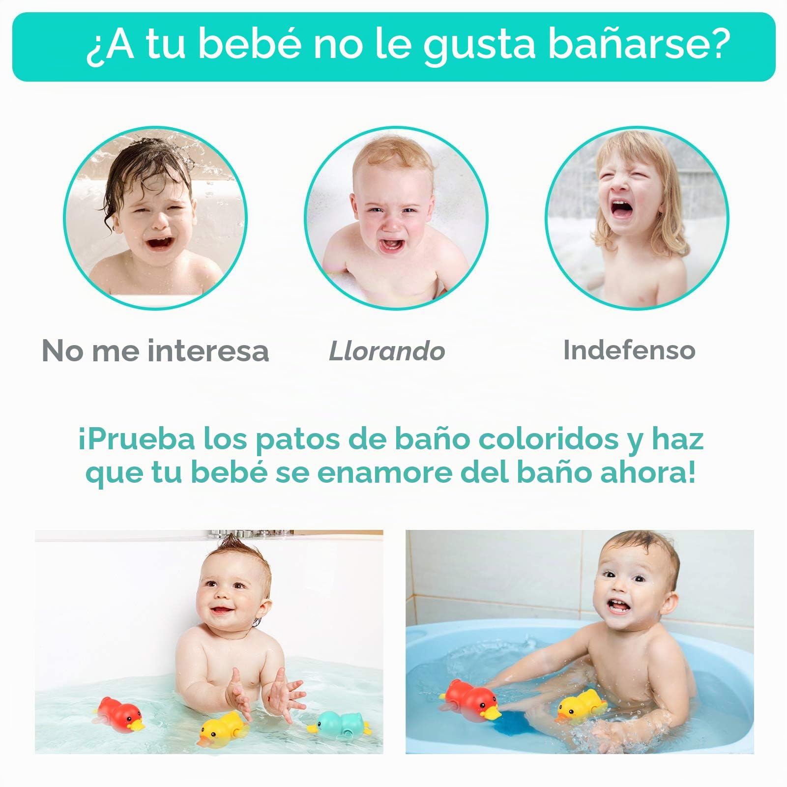 Juego De 3 Patos De Baño A Cuerda – Patos Nadadores Para Bebés Y Niños De 1 A 3 Años, Sin Pilas, De Plástico ABS Seguro