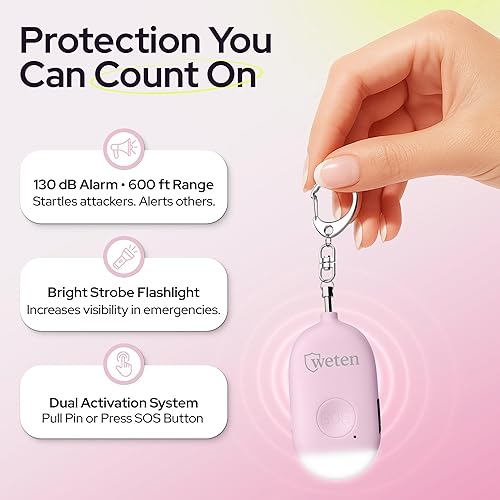 Miniatura 2 de Weten Llavero de alarma personal recargable, sirena de 130 dB y luz LED, elegante alerta de seguridad personal para que las mujeres lo lleven,