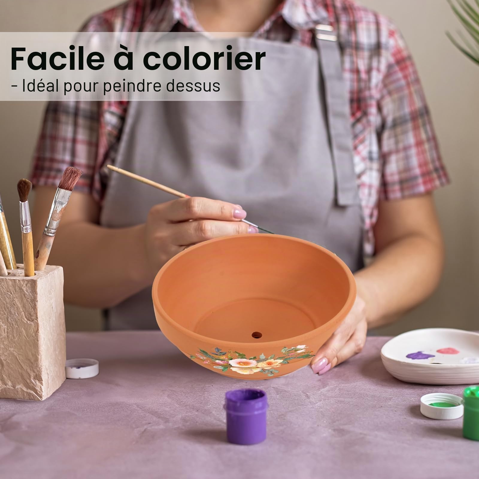 Laergin Lot de 6 Pots en Terre Cuite Peu Profonds en Terre Cuite avec Trou de Drainage en Terre Cuite avec Trou de Drainage, Pots de Fleurs en céramique pour Plantes d'intérieur/extérieur 16 cm