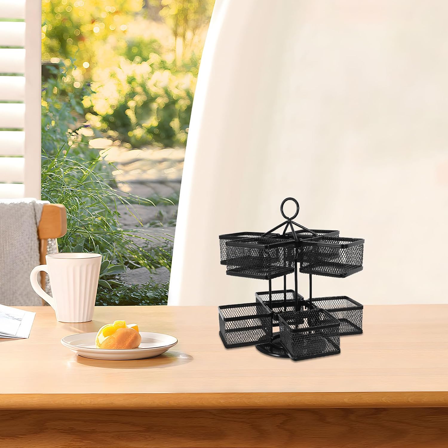 FRCOLOR Tea Bag Organizer Rotating Metal Storage Box with 360° Carousel Coffee Sugar Packet Holder Kitchen Countertop Pantry Storage