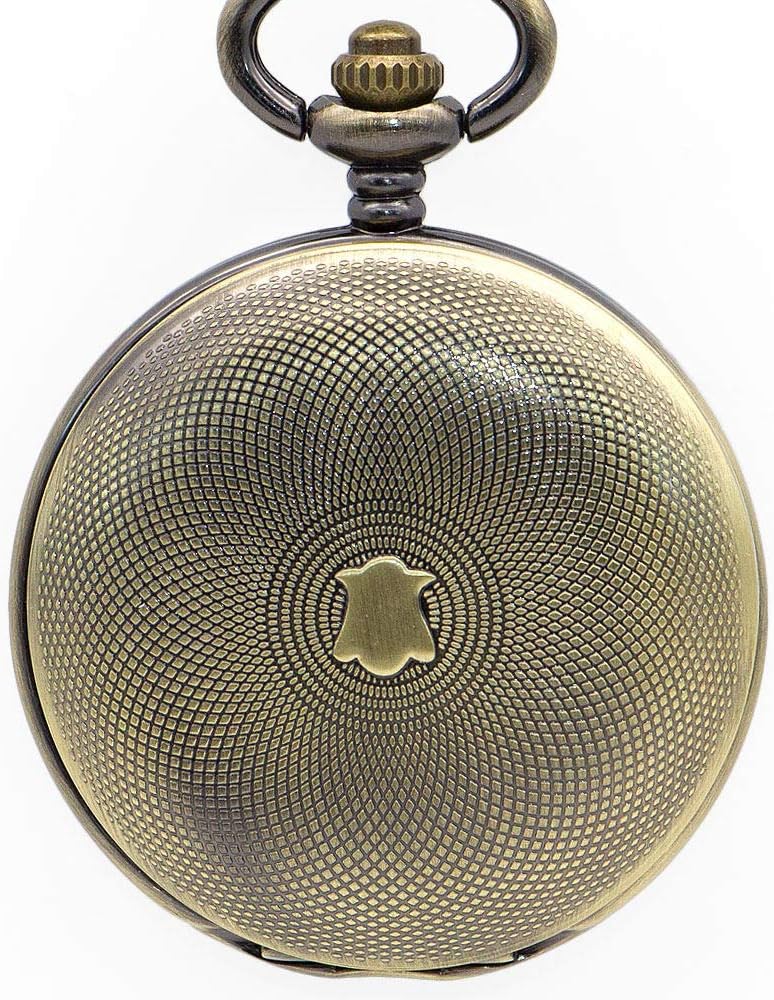 OIFMKC Pocket Watch Shiled Design Skeleton Black Dial Mechanical Hand Wind Pocket Watch for Men Women Gift with Chain