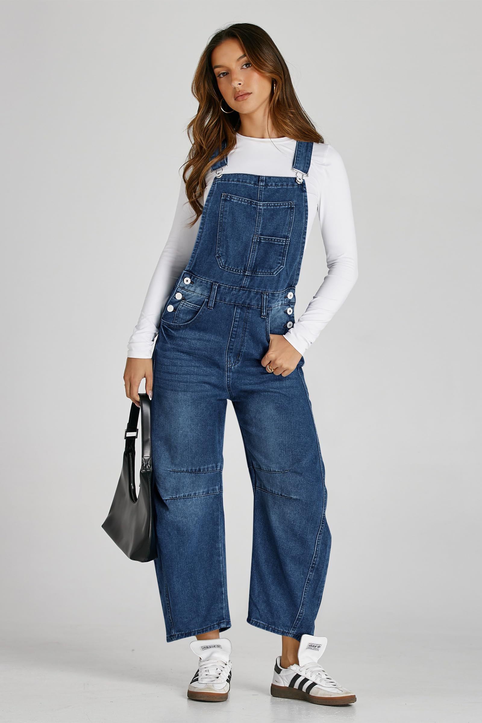 PLNOTME Salopette en jean pour femme avec bretelles réglables et poches