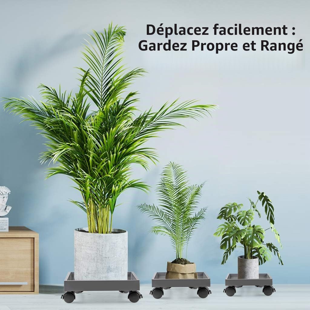 Skelang Support de Pot de Fleur à Roulette, Porte Plante, Soucoupe à roulettes pour Plantes en ABS, pour déplacer Les jardinières en Pot, Plantes à Fleurs de Pont, Lot de 3(Square)