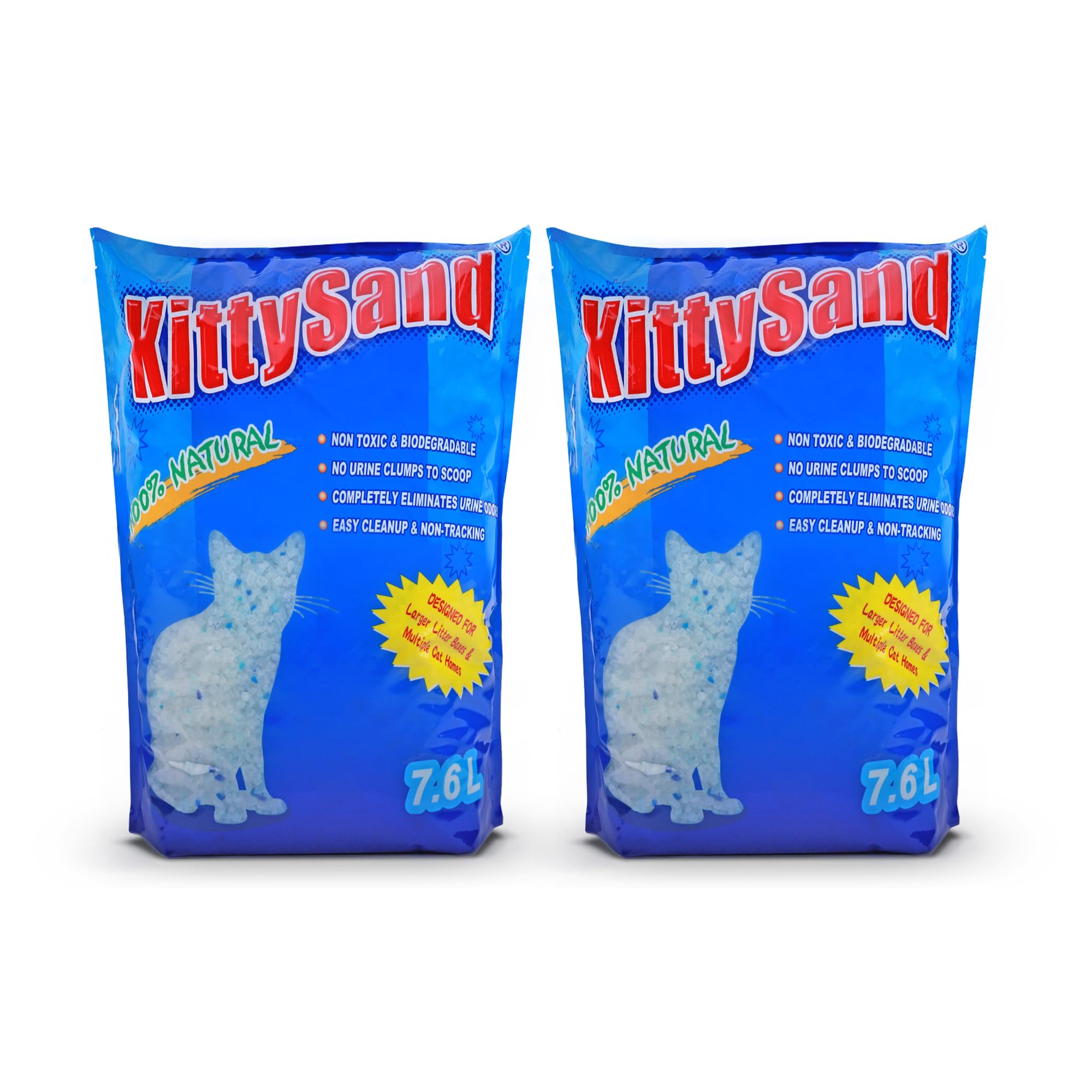 100% Natural Silica Crystal Premium Quality, Odor Control, Low Dust Cat Litter 7.6L - Pack of 2