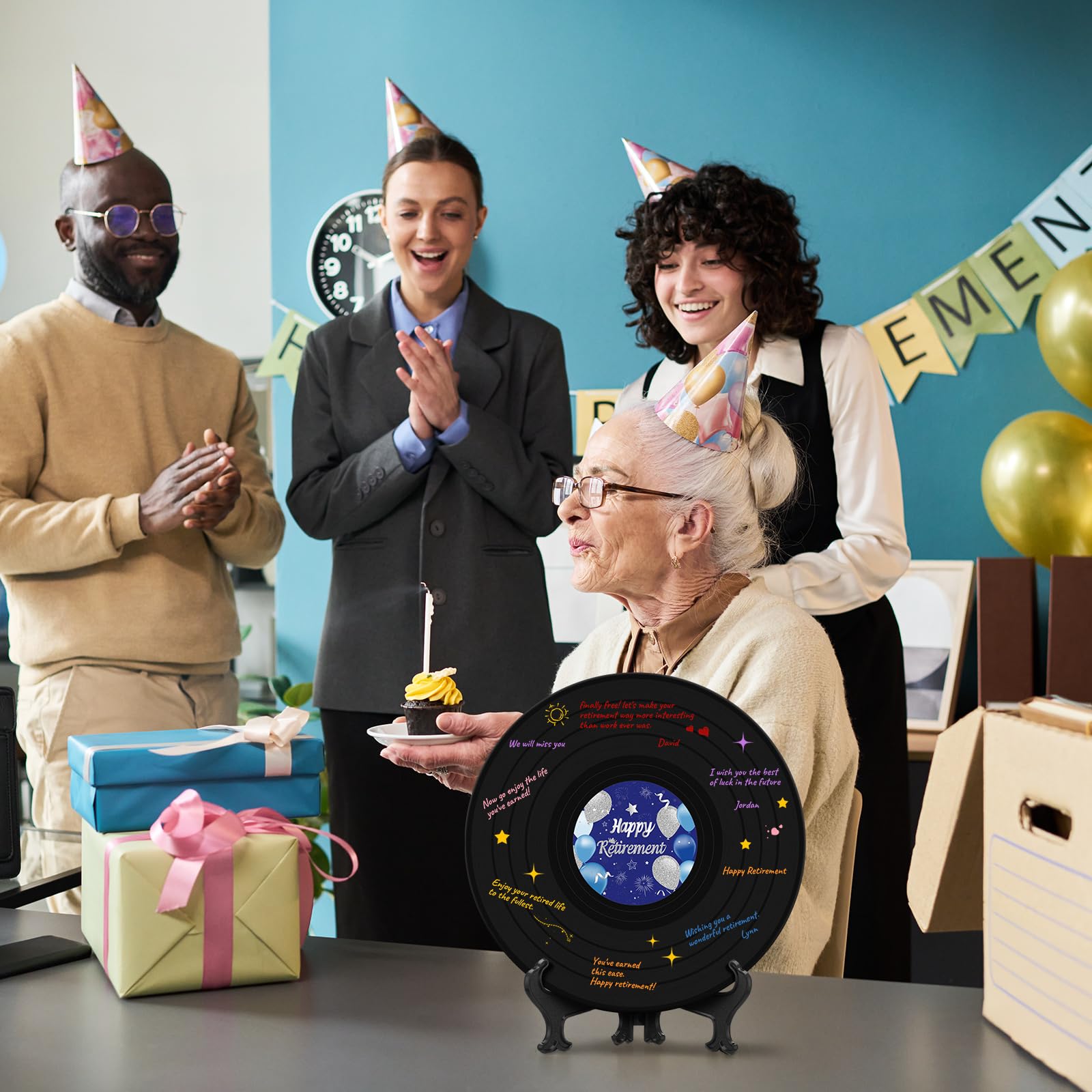 Happy Retirement Decoration Libro degli ospiti per la pensione da firmare disco in vinile con penna firmata, regalo di addio per feste di addio, regalo di addio per uomini e donne