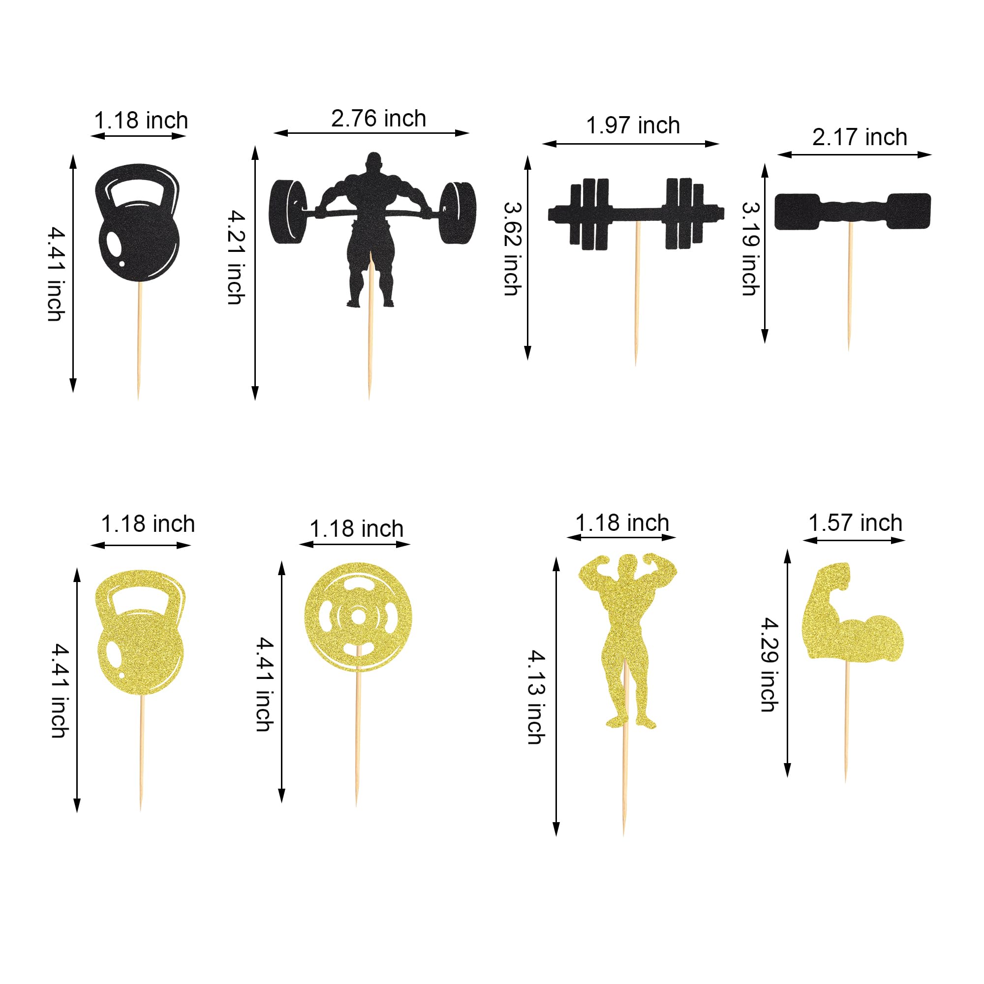 Arthsdite 24Pcs Gym Workout Cupcake Toppers Glitter Biceps Dumbbells Kettlebells Abodominal Stay Strong Bodybuilding Cupcake Picks Fitness Themed Birthday Party Cake Decorations Supplies