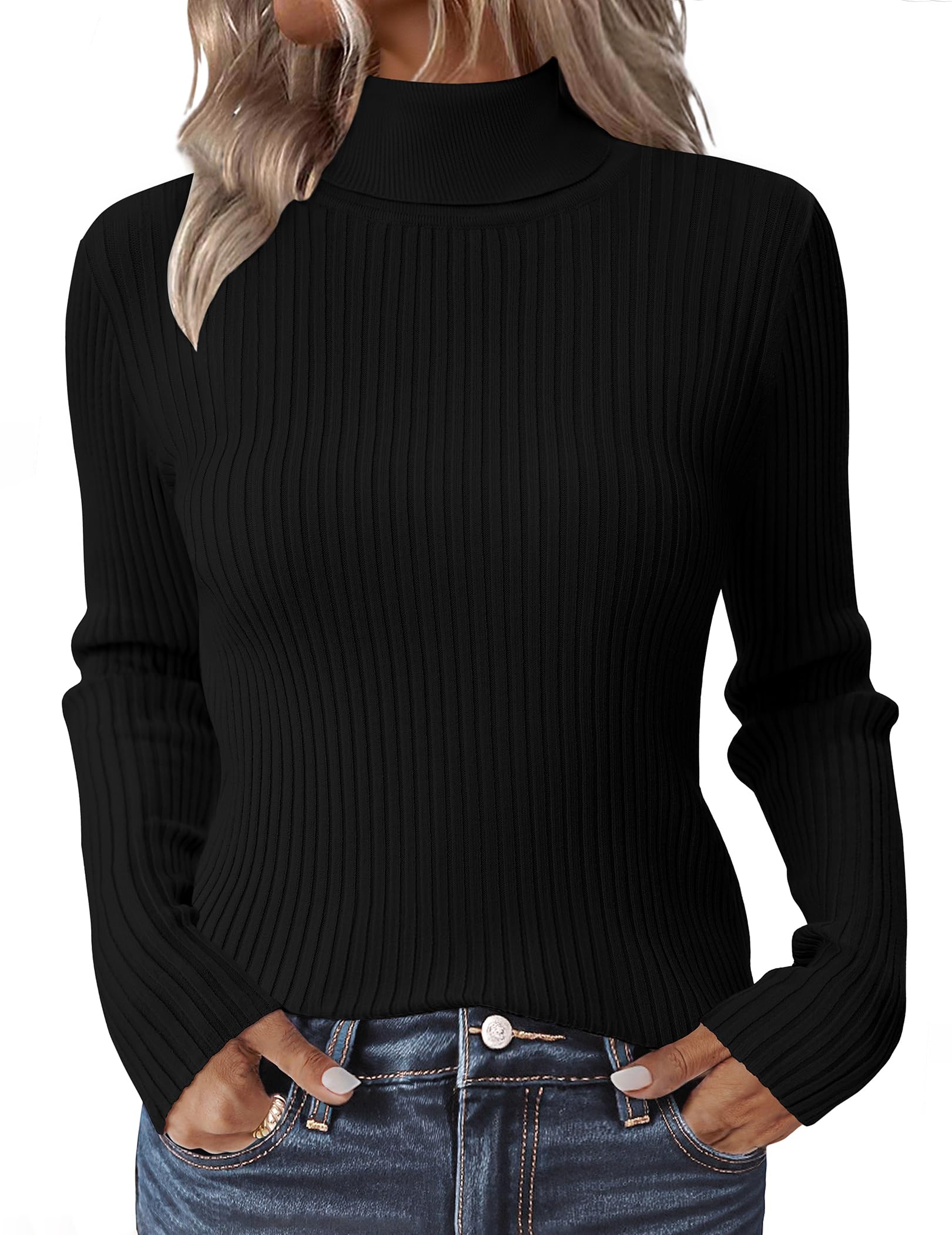 Zeagoo Women's Turtleneck Sweaters 2026 Fall Fitted Long Sleeve Pullover Sweater Ribbed Knit Basic Tops