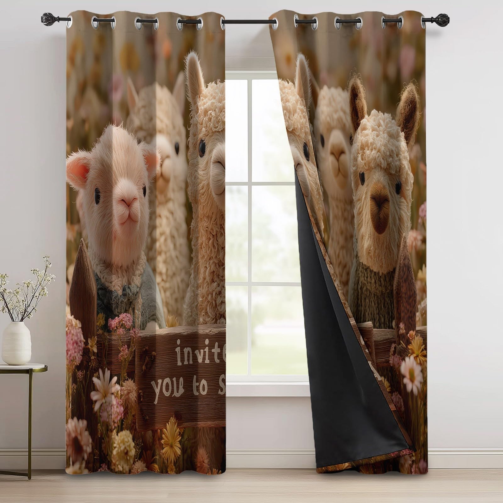 Rideaux Occultants en Crème avec Préhistorique Groupe Dinosaures, 75 L x 166 H cm Isolant Thermique à Œillets Qui Protège du Froid, Habillage de Fenêtre Design pour Chambre Salon, Bureau