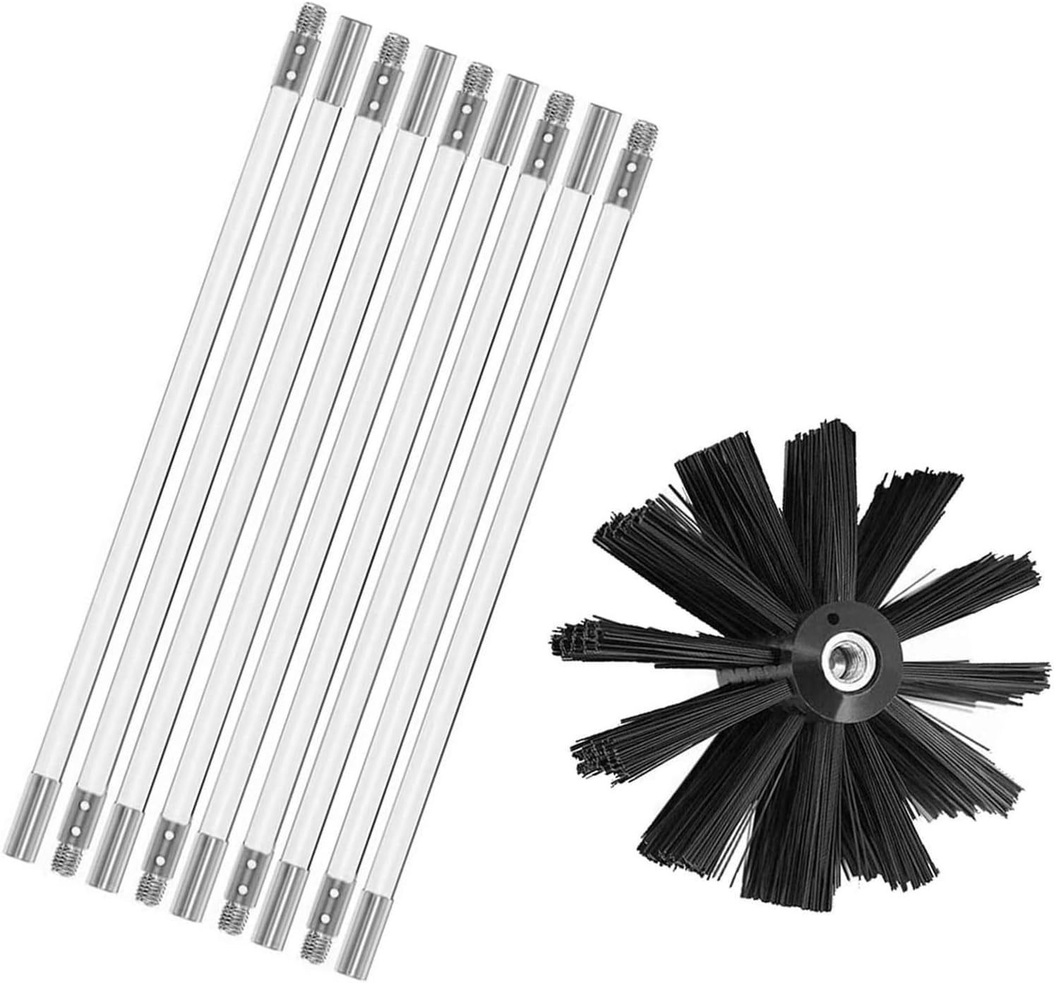Juego De Cepillos For Limpieza Chimeneas, Deshollinadores Flexibles, Limpiador Fregaderos, Conductos Campana Extractora, Paredes Calderas(9 Rods,610mm)