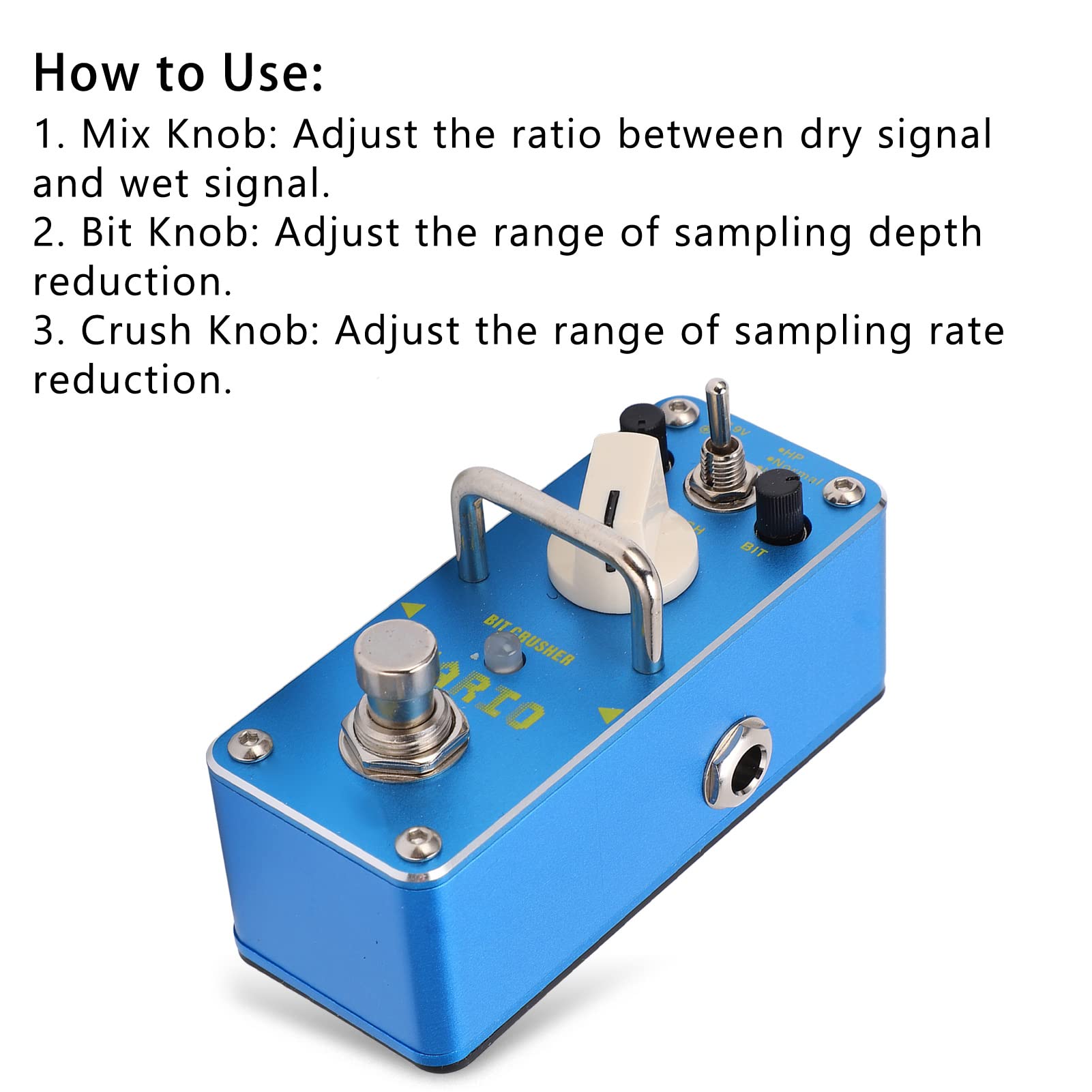 Pedale Effetto per Chitarra Elettrica Compatto True Bypass Bit Crusher per Musicisti Metal Blue