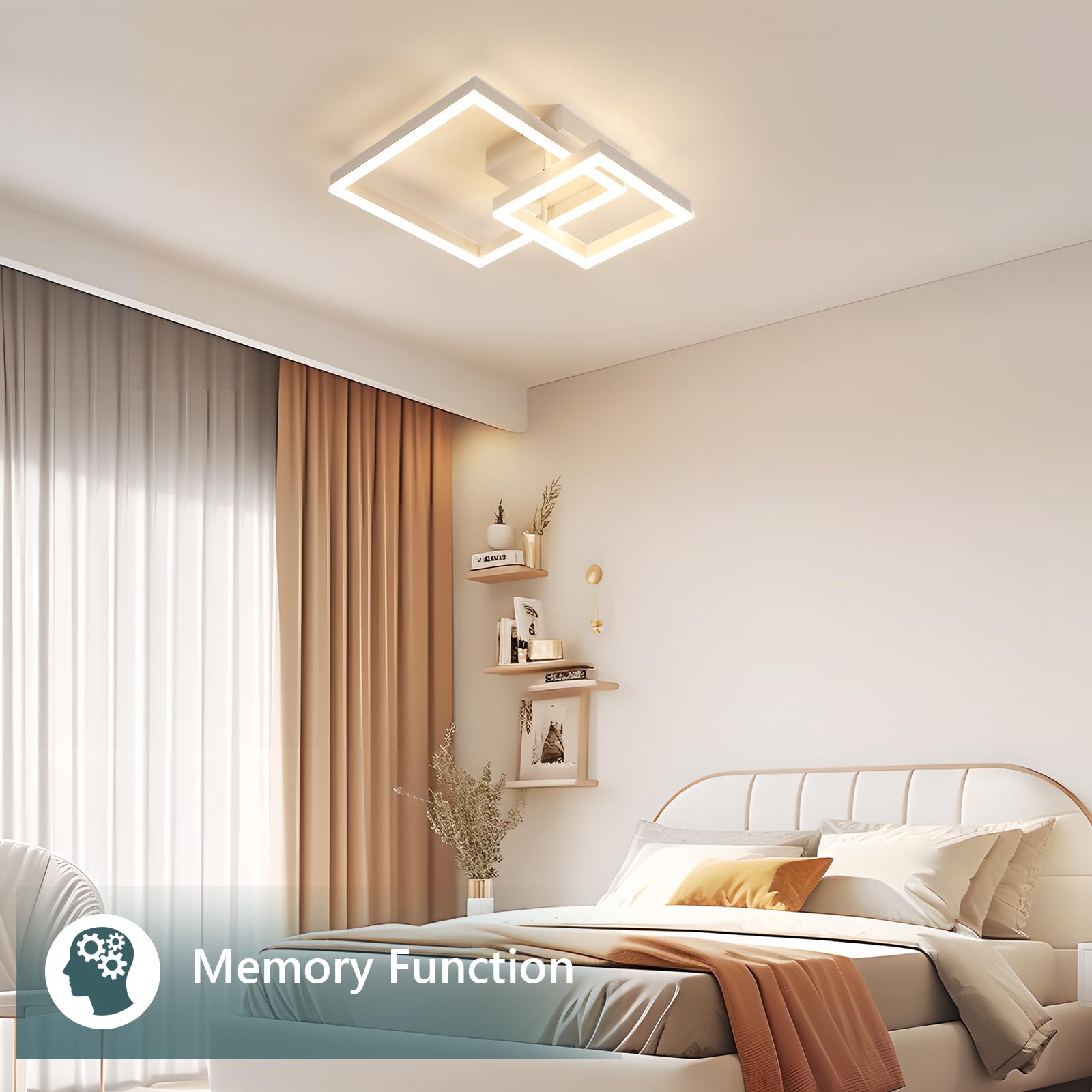 Plafoniera LED Soffitto Dimmerabile, 36W 4050LM Lampadario LED Soffitto con Telecomando 3000K-6500K, Moderna Plafoniera Quadrata per Camera da Letto Soggiorno Cucina Corridoio, Bianco, 52*42*12CM
