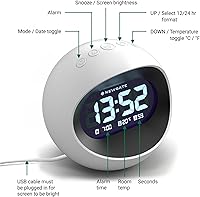 Vista 7 de NEWGATE® Centre of The Earth Alarm Clock Round Retro Digital LCD Clock White Ideal for Bedside, Desk or Shelf Retro Bedroom & Office