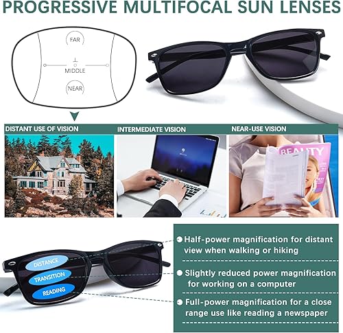 Miniatura 3 de Sumkyle Paquete de 3 lentes de sol de lectura multifocales progresivos para mujeres y hombres, protección UV, lectores solares trifocales con
