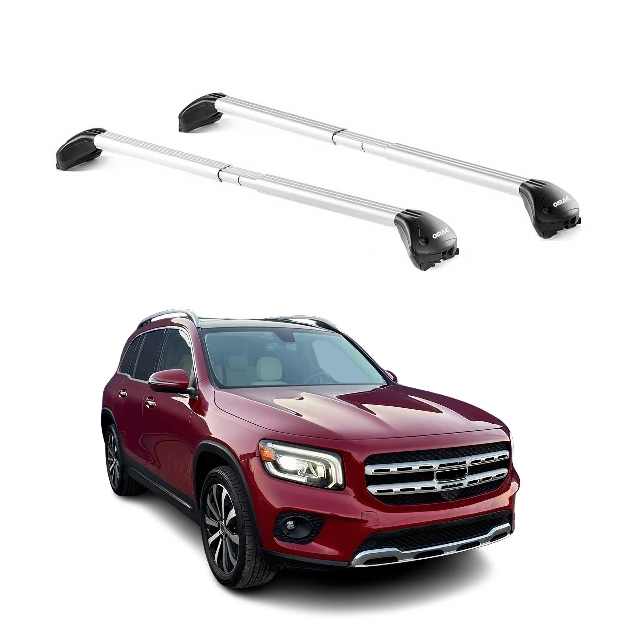OMAC Dachträger Grundträger für Mercedes GLB X247 - Aluminium, 100 kg, Silber, Zwei‑teilige offene Reling