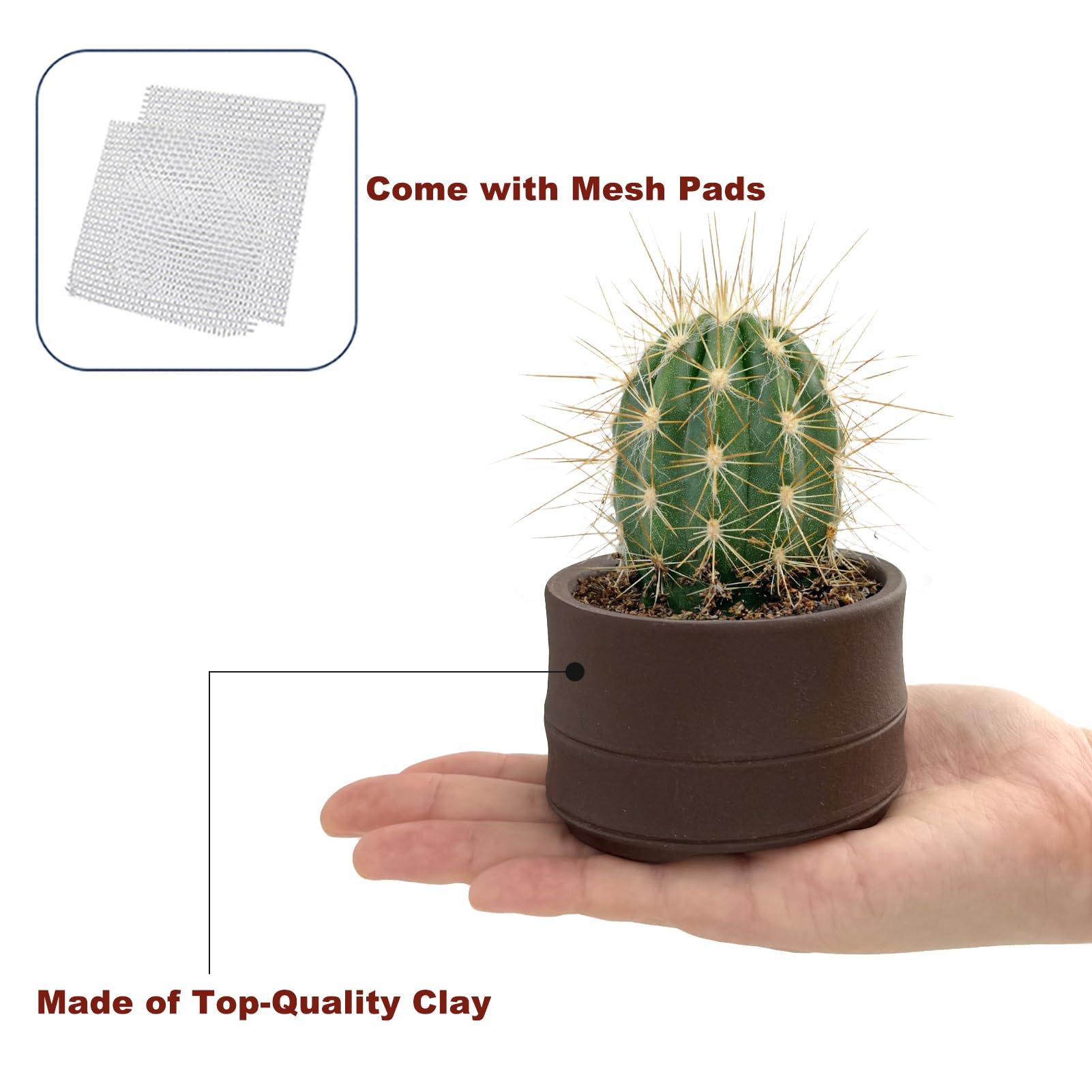 Yesland Macetas De Cerámica Con Platillo, Juego De 3 En Diferentes Tamaños, Modernas Macetas Redondas De Cerámica Para Suculentas Con Textura De Rayas Blancas Para Jardín