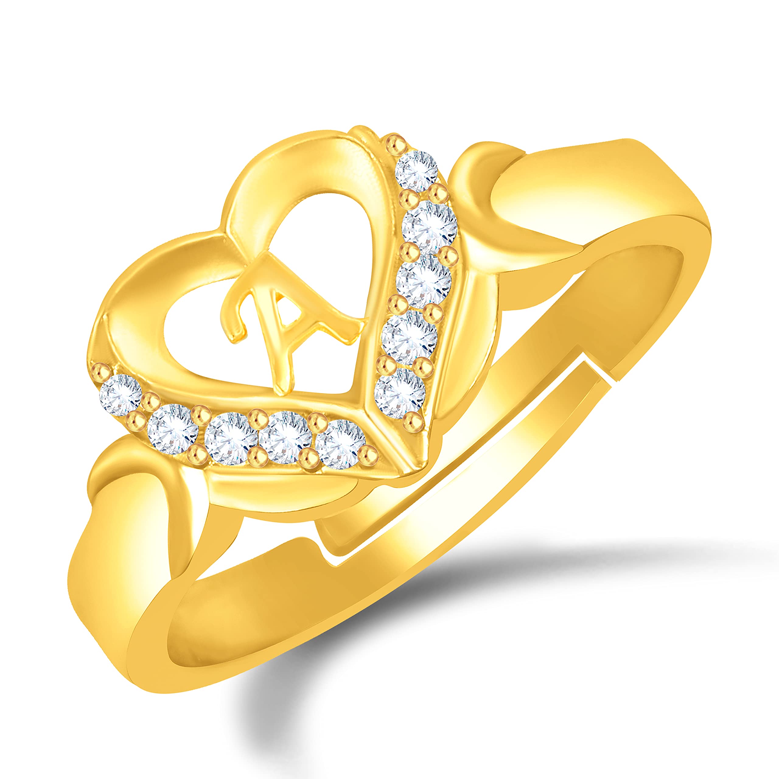 MEENAZValentine American diamond crystal Adjustable I Love You Heart Initial Letter Name Alphabet A Ring Gold propose AD Finger Rings for girls women Couple girlfriend couples lovers ladies Stylish