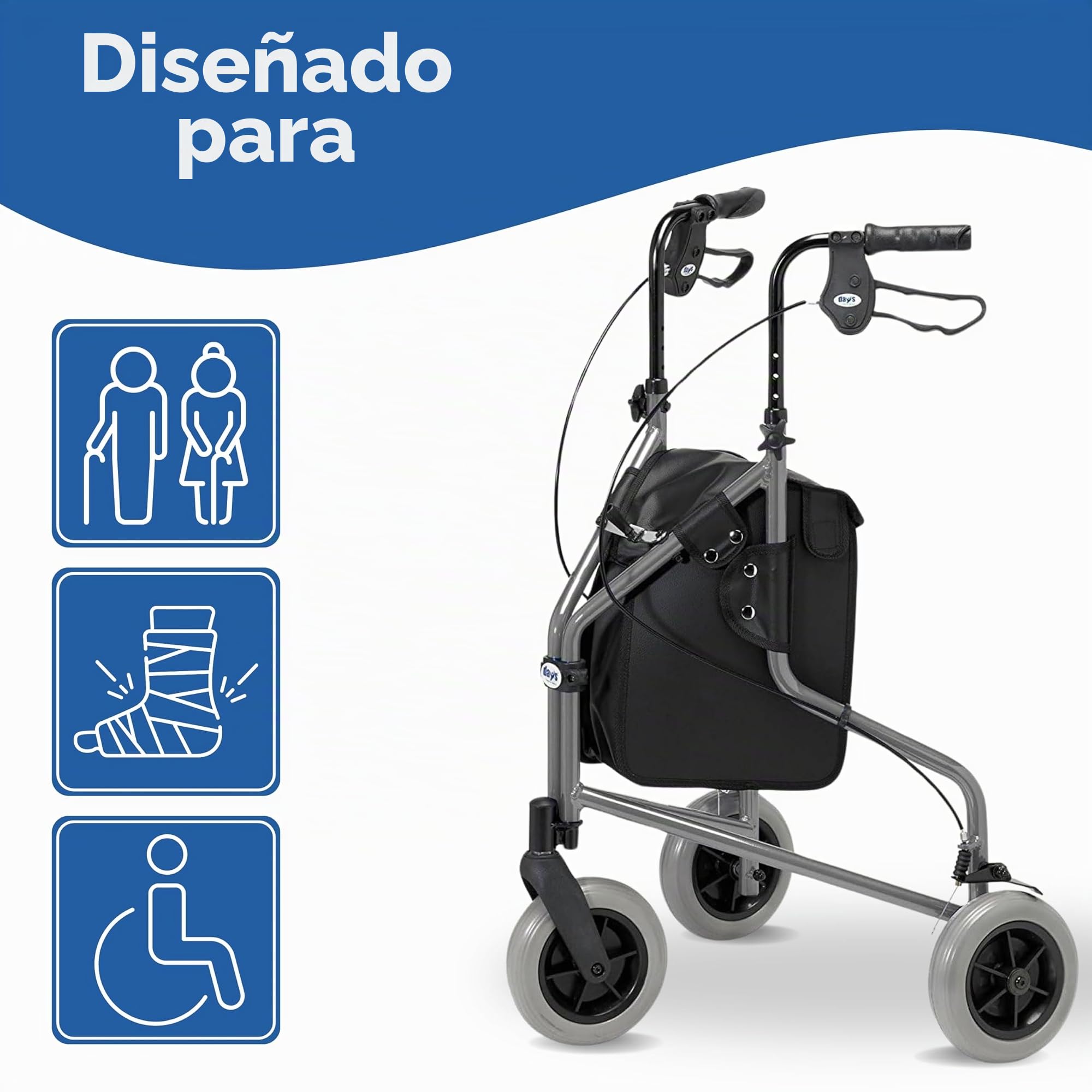 Patterson Medical - Andador ligero de tres ruedas, color azul