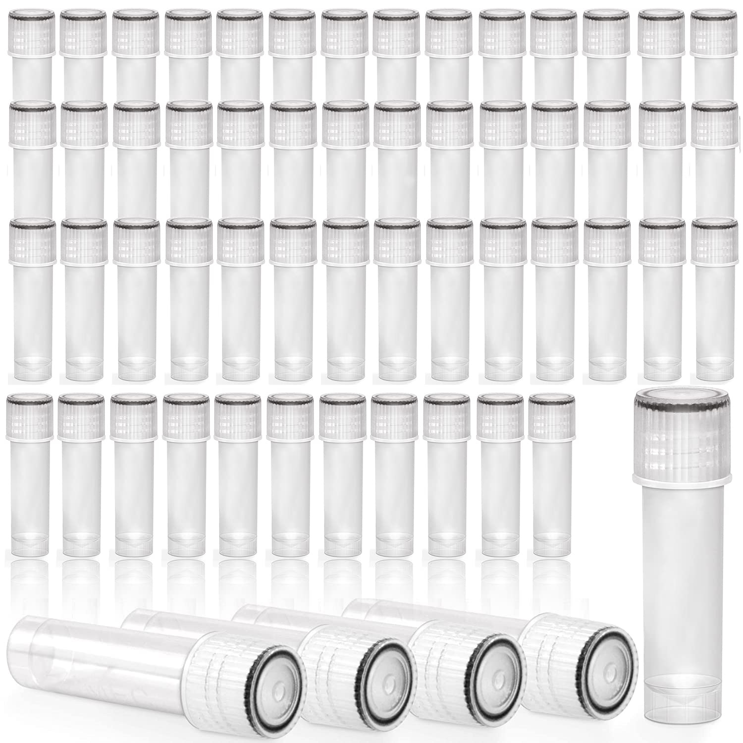 Clear & Sure Plastic Cryovial Tube, Freezing Tube, Cryogenic Vial Tube with Screw Caps, Cryo Tube 2ml Pack of 50