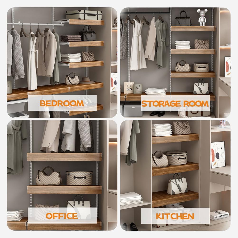 5 Pcs Wire Rack Covers, PVC Faux Wood Pantry Shelf Toppers with Acrylic Right Angle Holders, Decorative Closet & Kitchen Rack Liners (30x16 in),Walnut