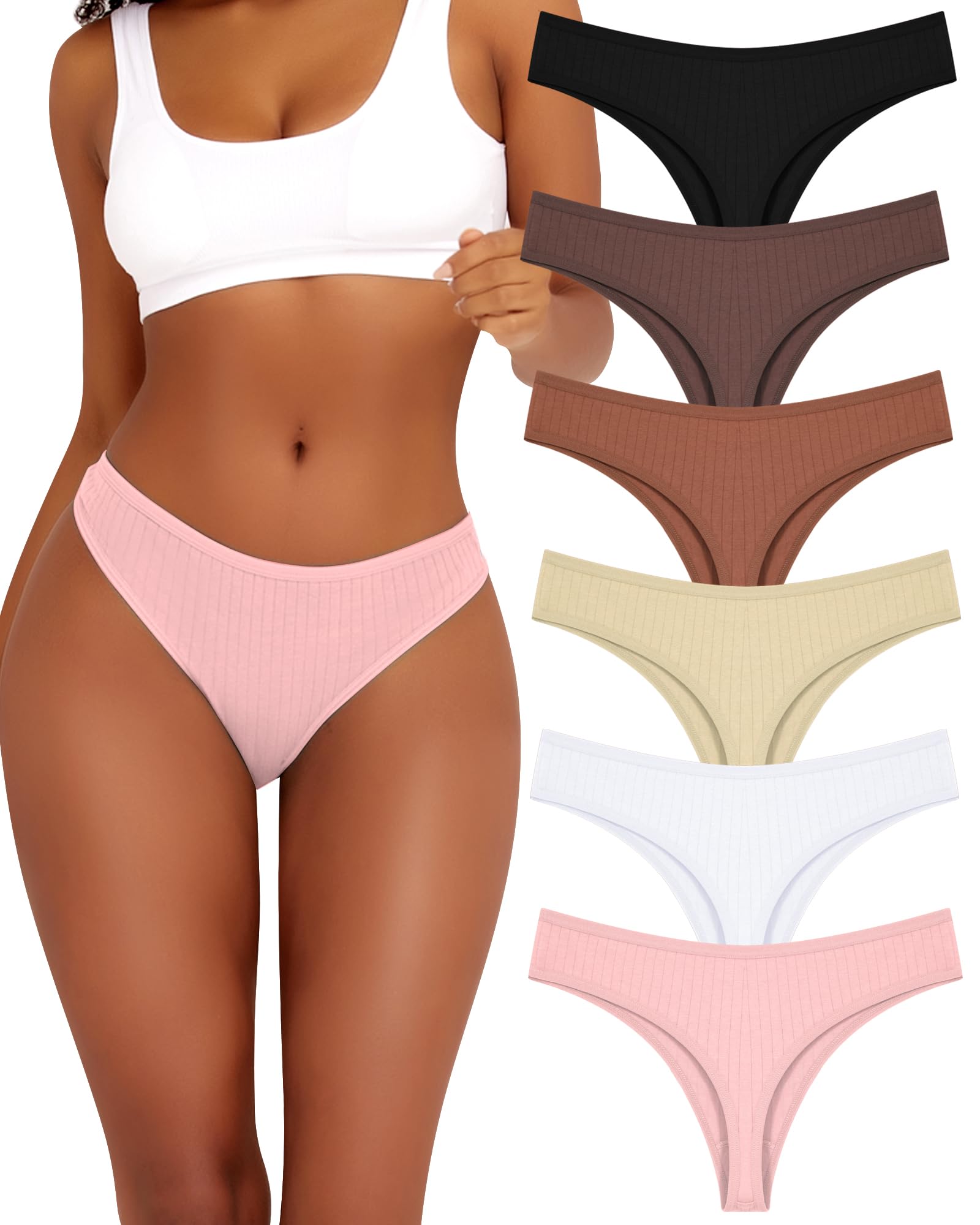 ALL OF ME 6er Pack Baumwolle String Tanga Damen Unterhosen Sexy Unterwäsche Dessous Frauen Cotton Slips Underwear Thongs Women Panties Mehrpack S-XL