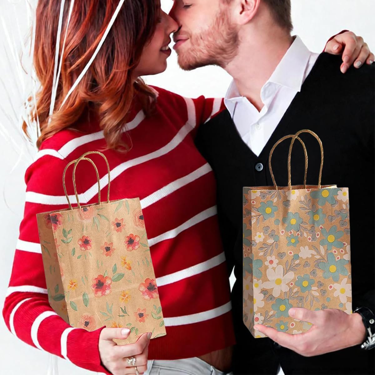 24pcs Floral Pattern Kraft Paper Bag Gift Bags with Handles for Party Favors, Mothers Day, Weddings, Birthday Celebration, Baby Shower,8.26×5.9×3.14inch - Image 9