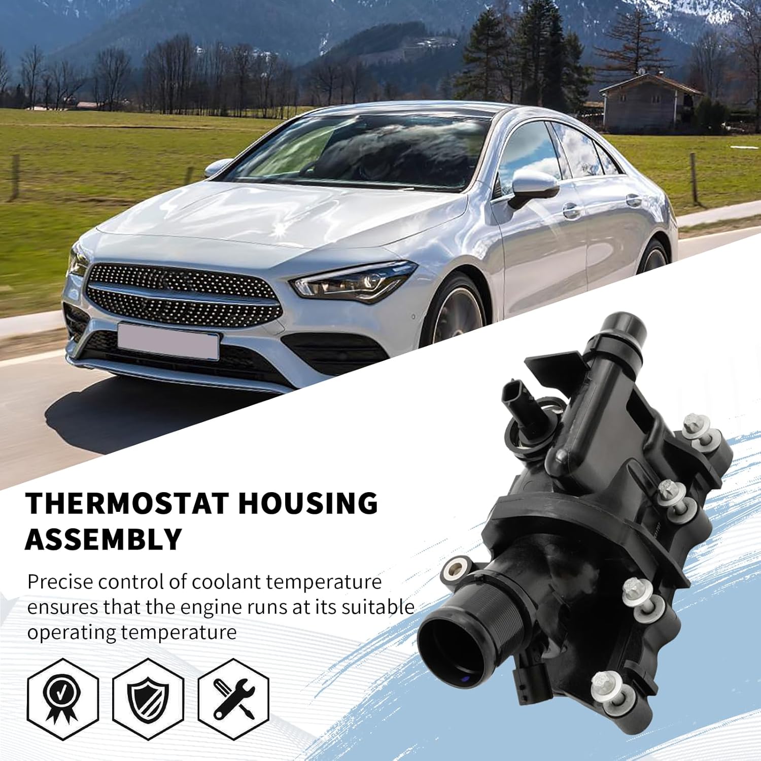 MDEOOSKY 2822030175 Engine Coolant Thermostat Housing Assembly, Replacement for Mercedes Benz A160 180 200 CLA180 200 250 A250E GLB180 200 250, Replaces A2822030175