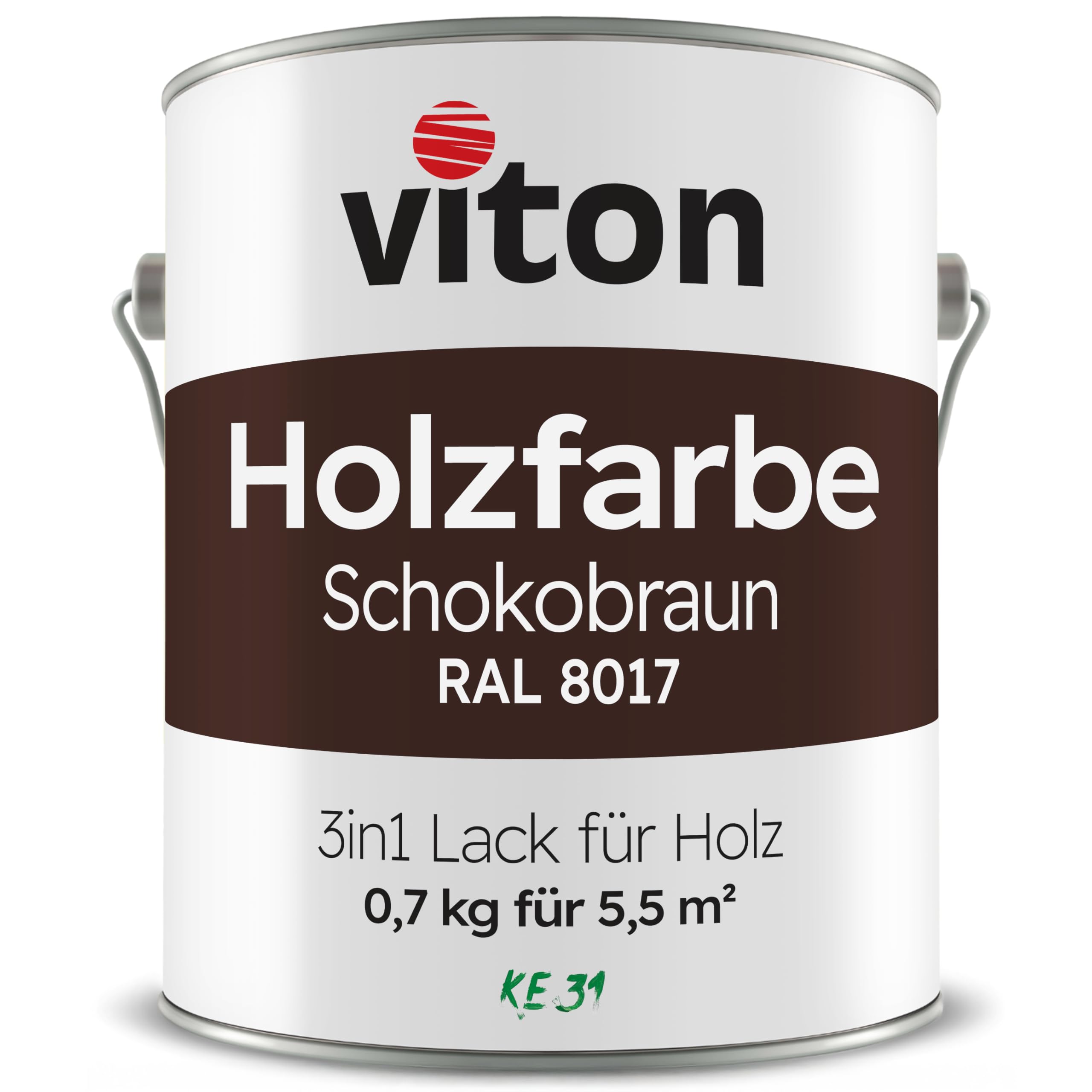Viton Holzfarbe - 0,7 Kg Braun Holzlack Seidenmatt - Wetterschutzfarbe für Außen - 3in1 Grundierung & Deckfarbe - Profi-Holzschutzlack - KE31 - RAL 8017 Schokoladenbraun