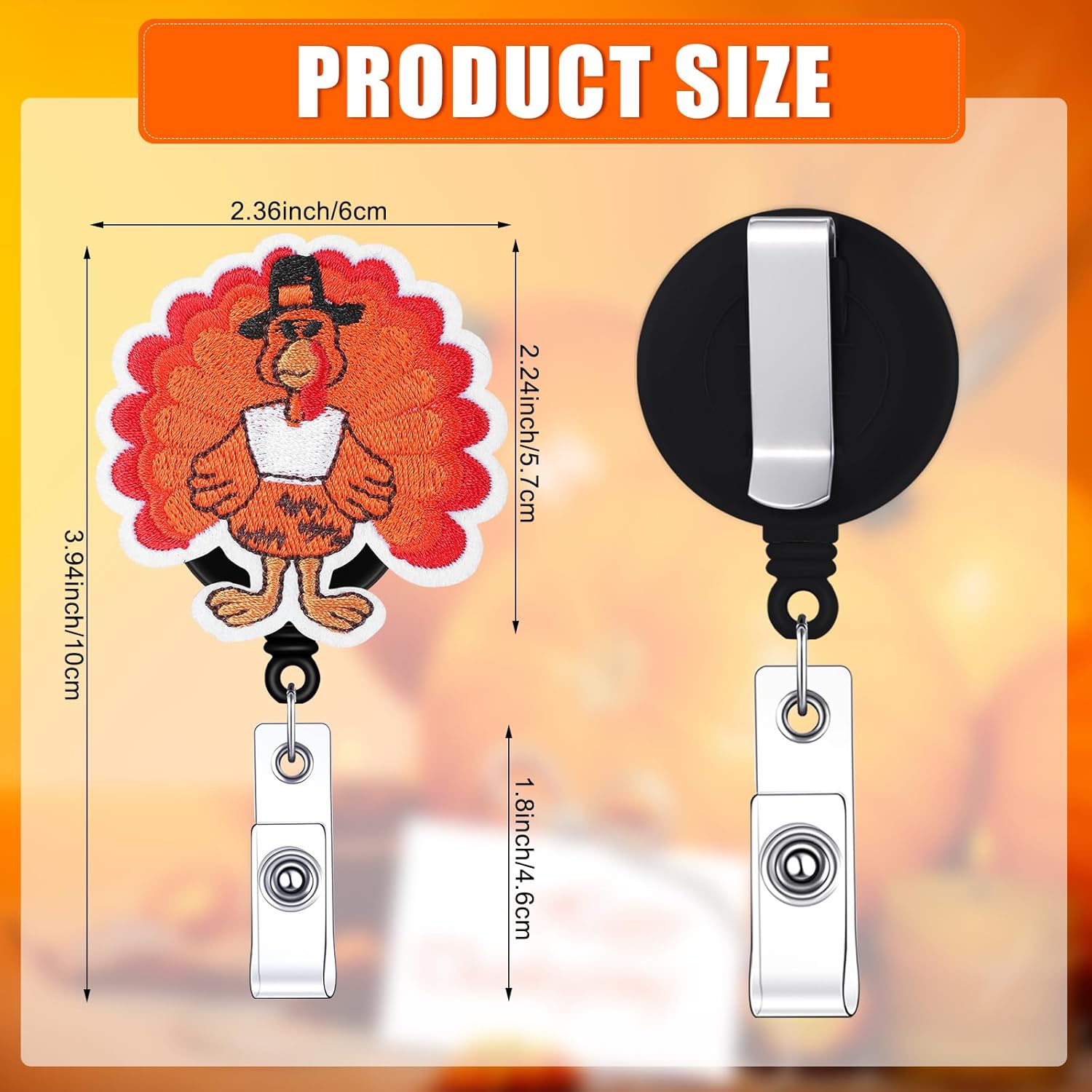 Zhanmai 48 Pcs Thanksgiving Reels Felt Retractable Fall Badge Reels with Clip Cute Squirrel Turkey Pumpkin Maple Leaves Holiday Themed Badge Holders Gift for Nurse Doctor Students School Office